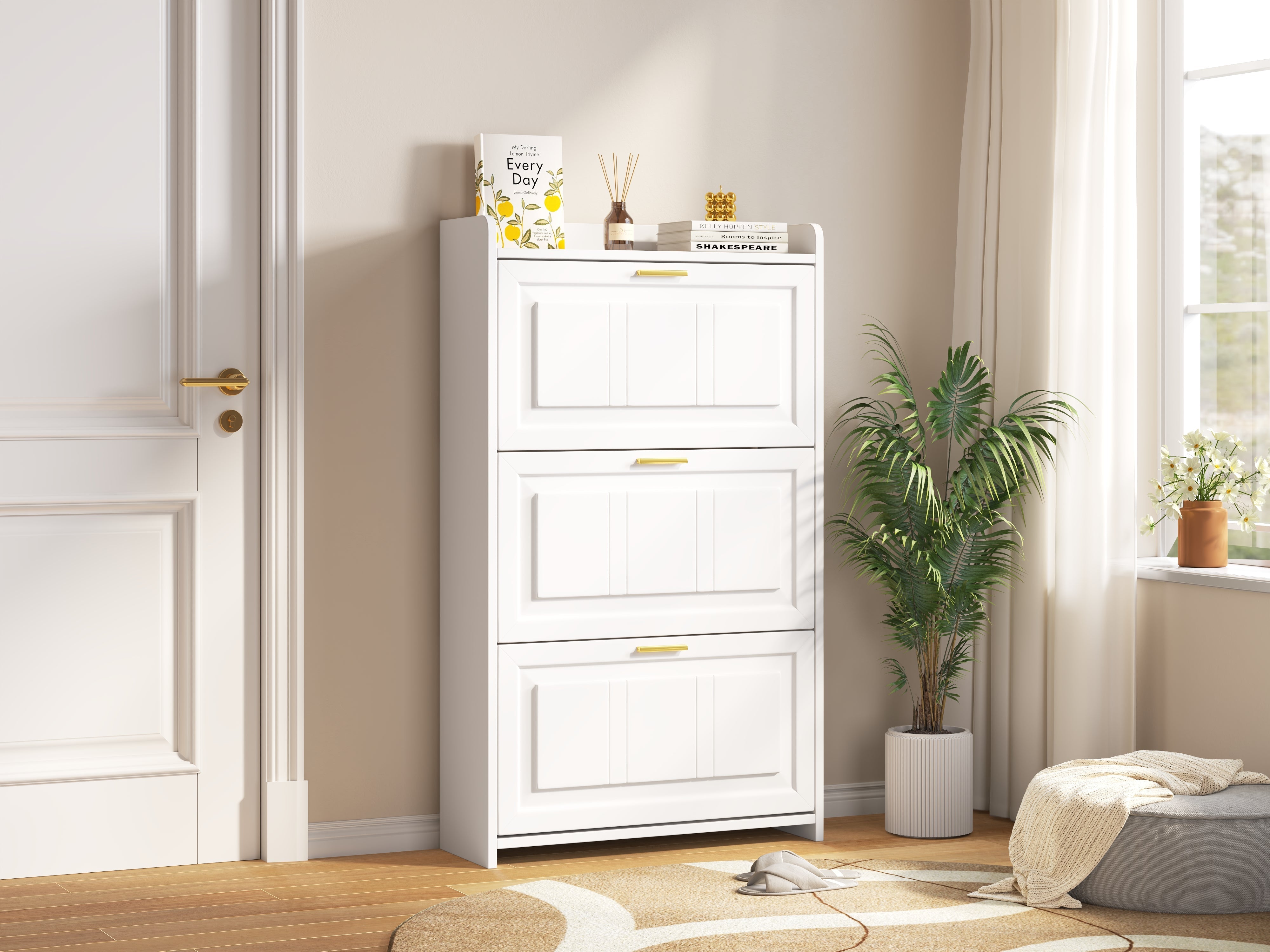 Shoe Cabinet 70x24x120cm with 6 Compartments - White MDF/Chipboard