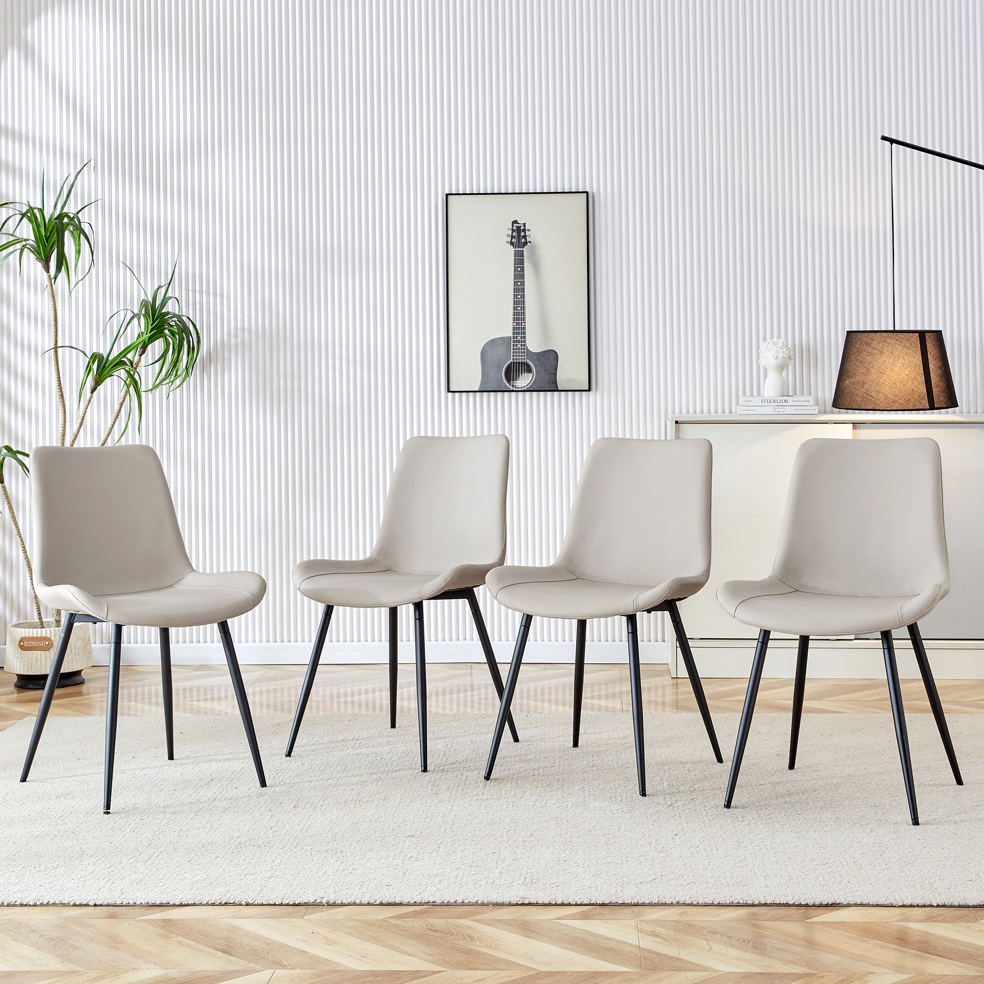 4-Piece Dining Chair Set Modern Wide Seat Non-Slip Metal Legs - Faux Leather