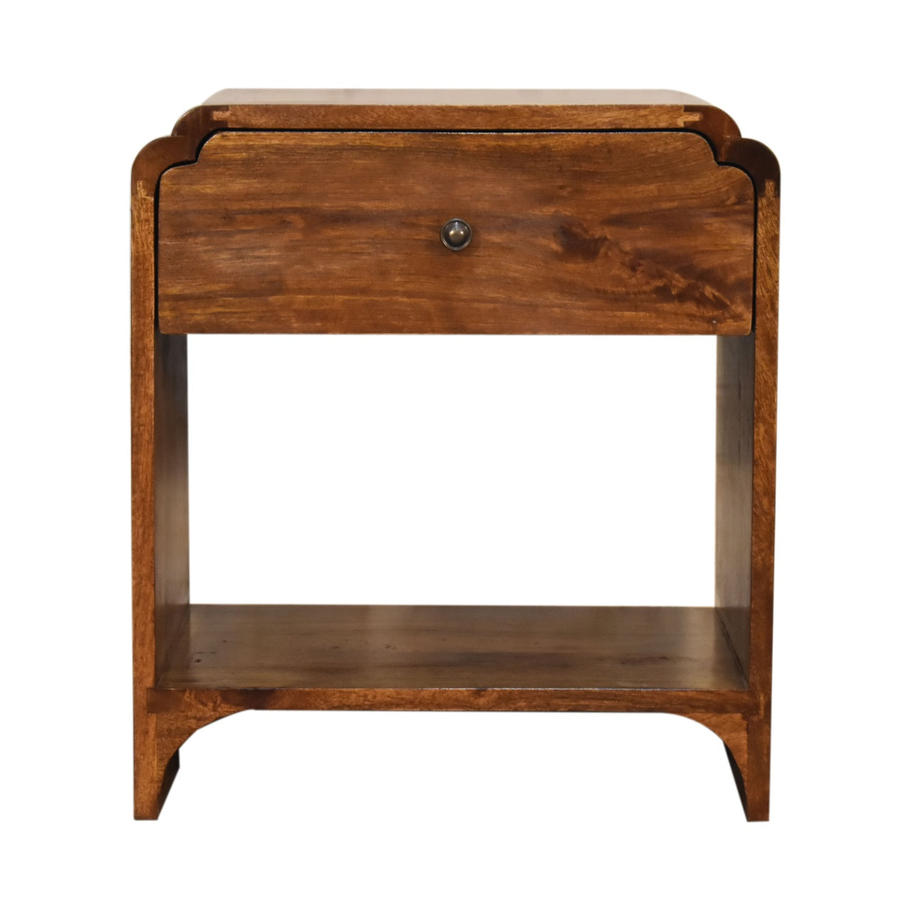 Newton Bedside, 1 Drawer Open Shelf, Solid Wood Dark Brown