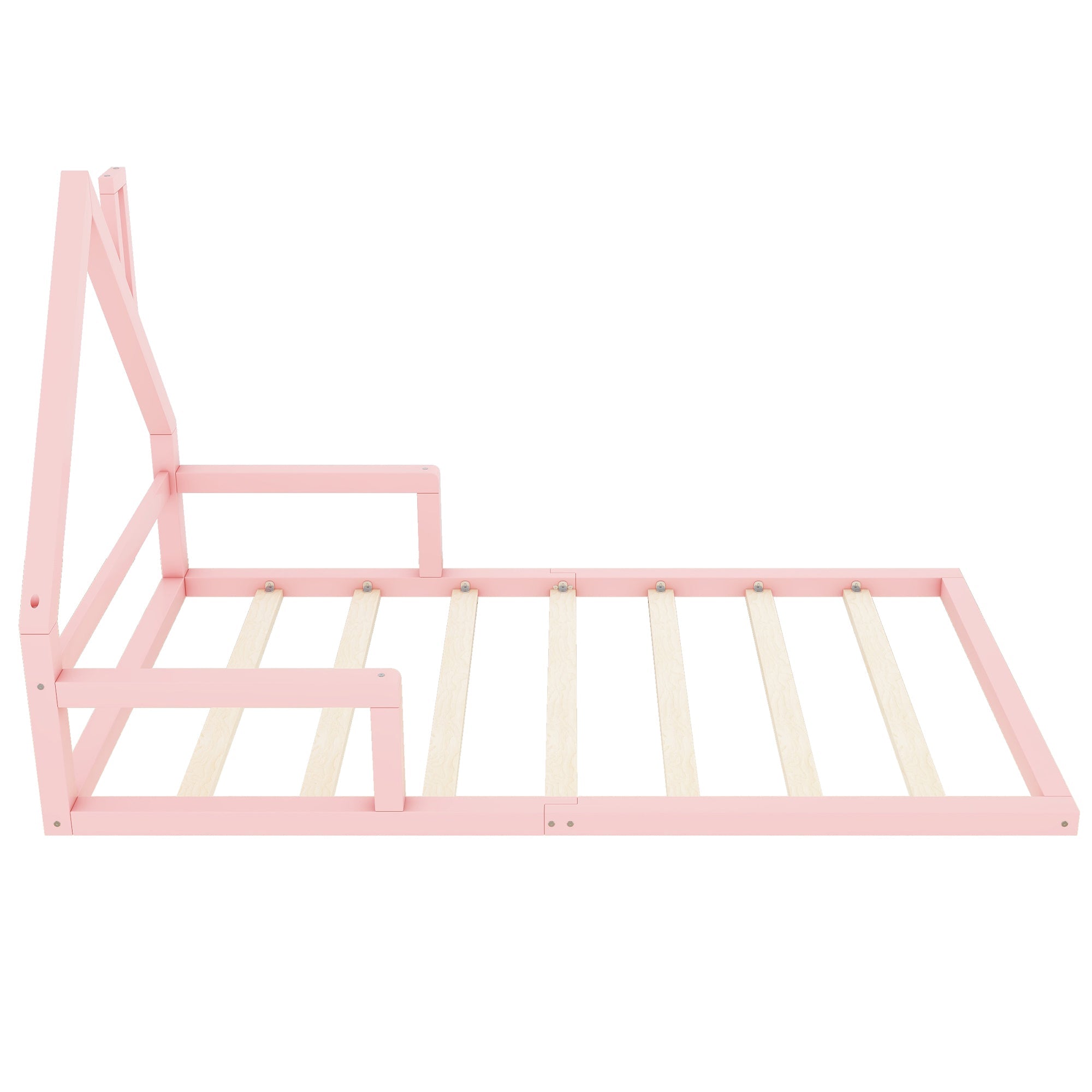 Children's bed, 90x200cm, flat bed, house shape, solid pine, pink