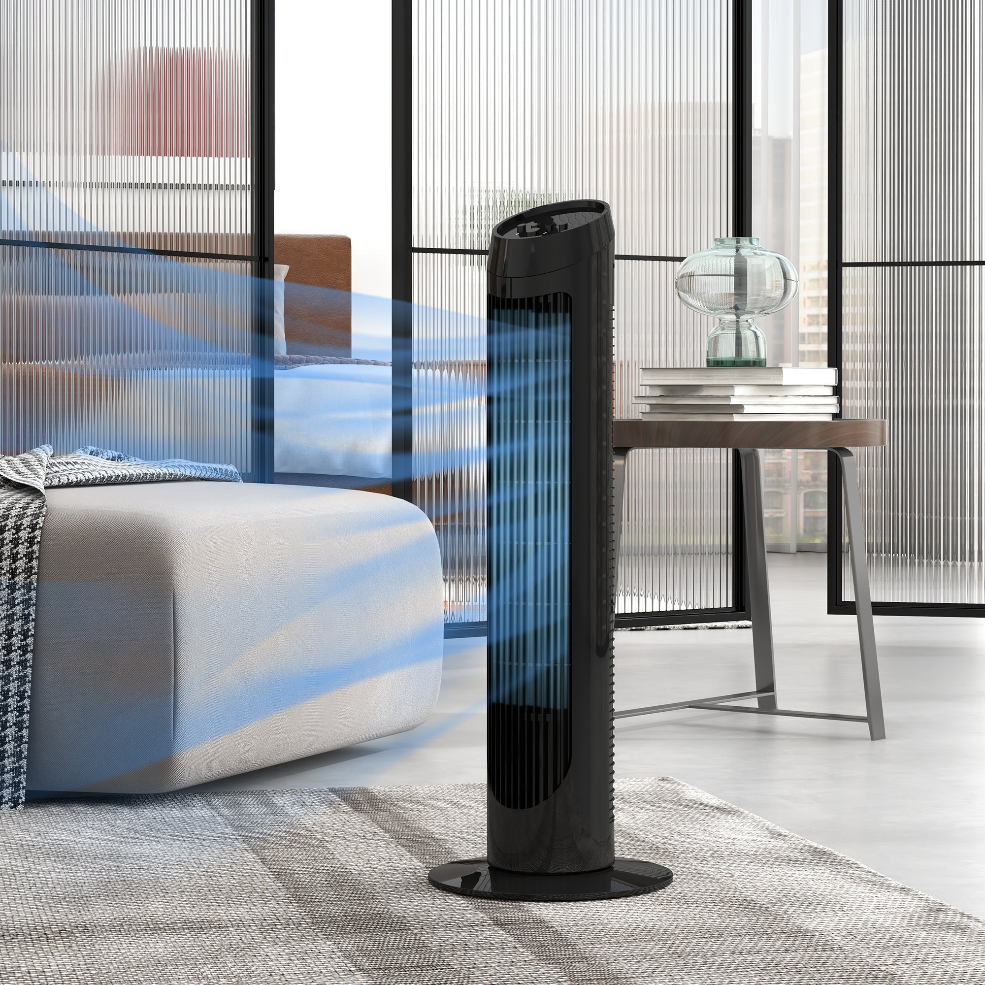 Tower Fan, 45W Quiet 3-Speed 70° Oscillation, ABS Black