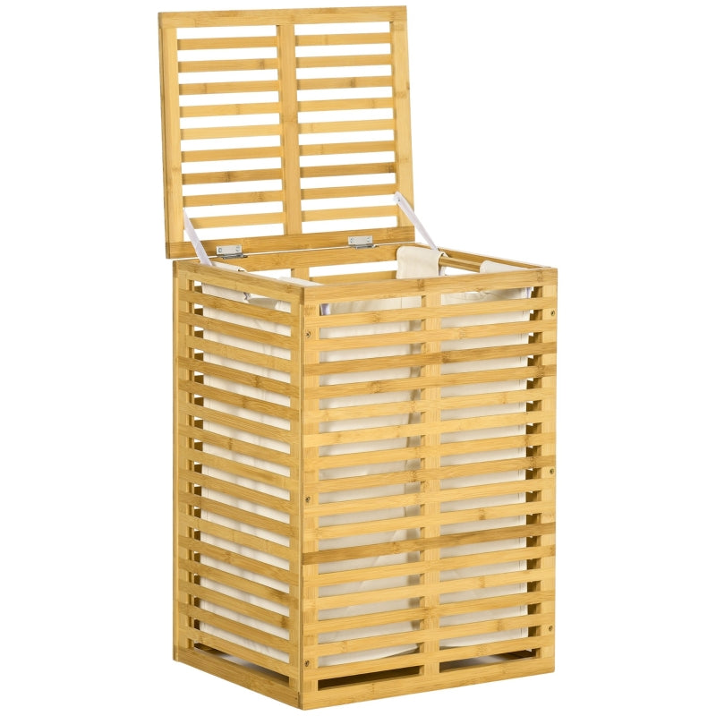 Wäschekorb Bambus, 63L, herausnehmbarer Beutel, Naturholz