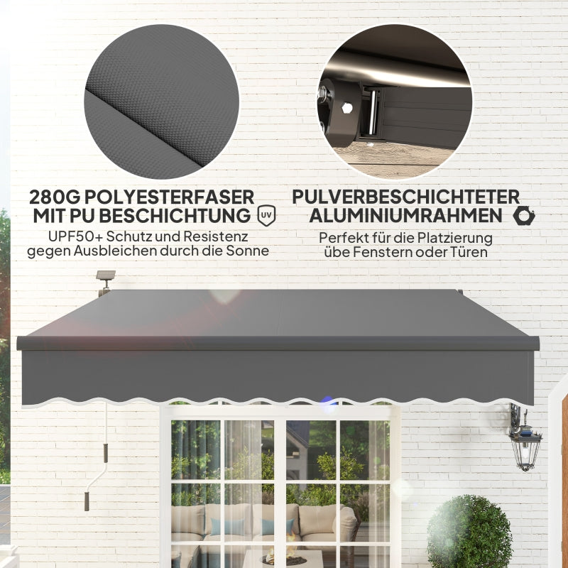 Clamp Awning, Hand Crank Solar Light UV 50+, 300cm, Gray