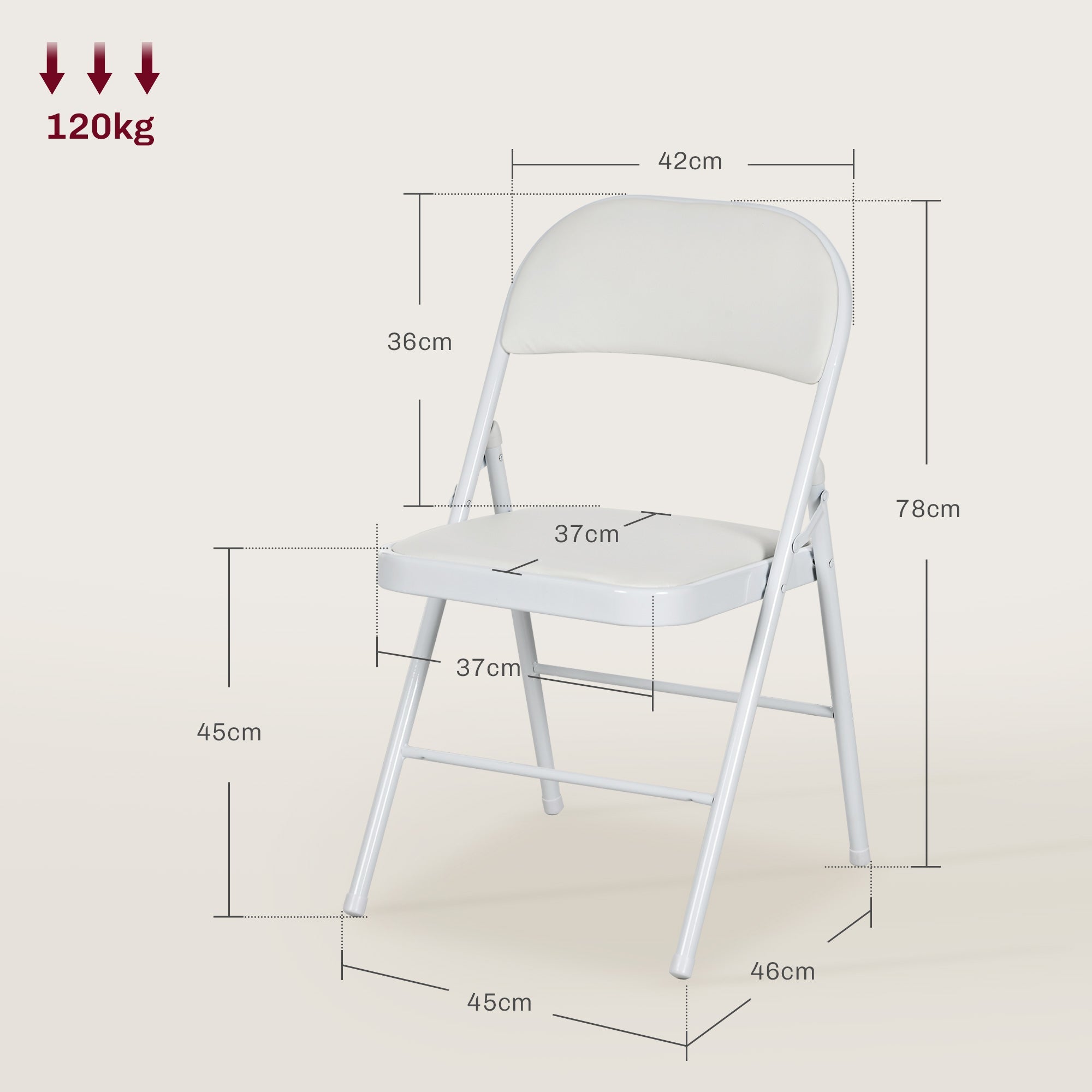 Folding Camping Chair, Padded, Foldable, 120 kg Load, White