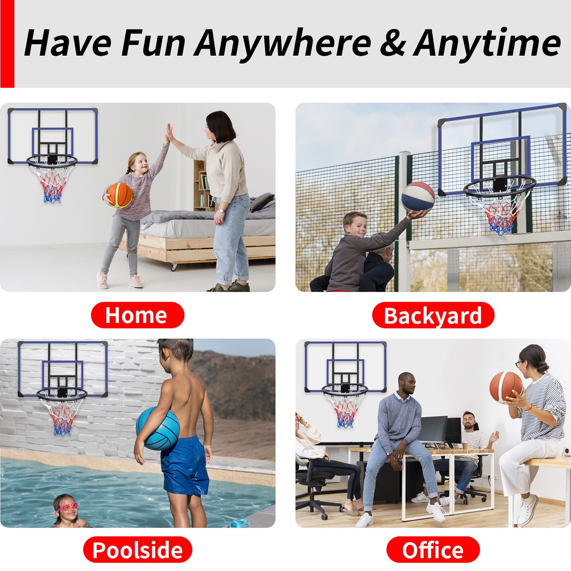 Wall Mounted Basketball Hoop, Adjustable Height Shatterproof Heavy-Duty Steel