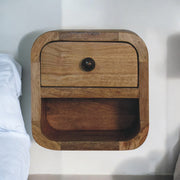 Bedside Cabinet - Extra Mini Curved with Open Slot, Drawer, and Shelf - Solid Wood Brown