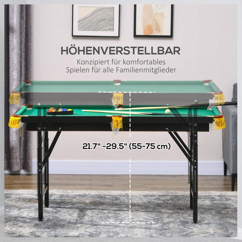 Pool Table with Folding and Height-Adjustable Design, Includes 2 Queue ...