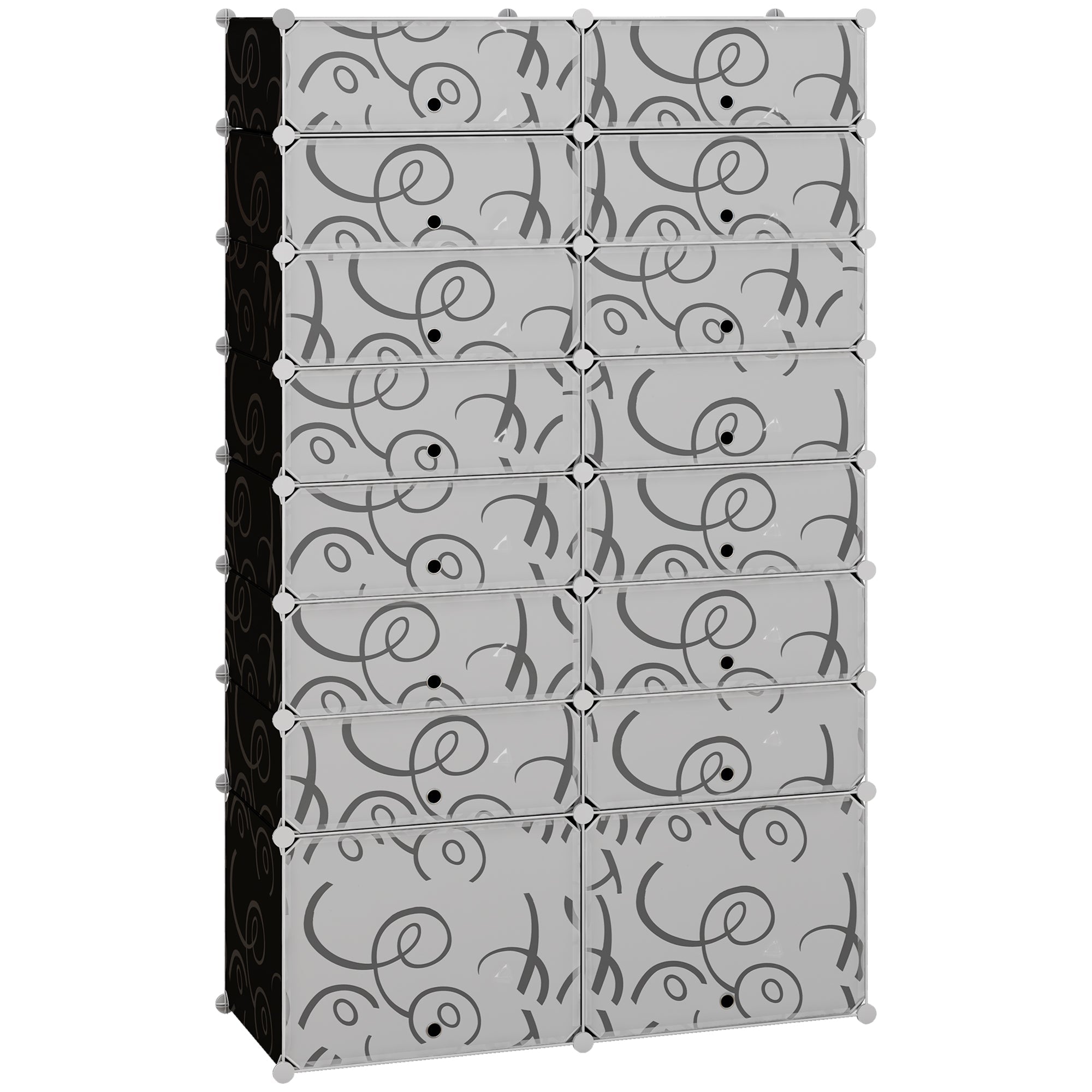16 Cube Shoe Rack Modular Storage Cabinet 32 Pairs Plastic White and Black