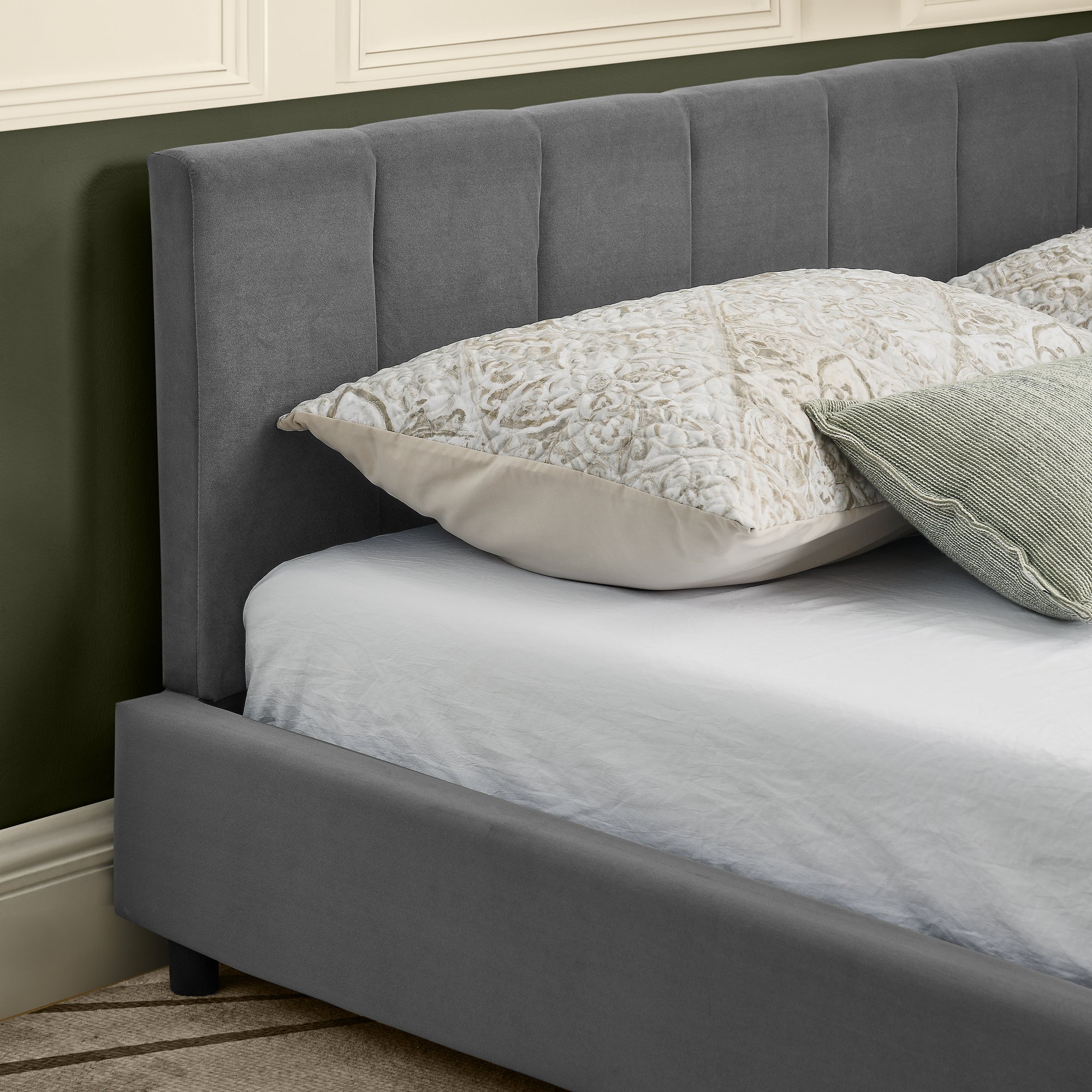 Double Bed High Backrest 160x200cm, Dark Grey Velvet