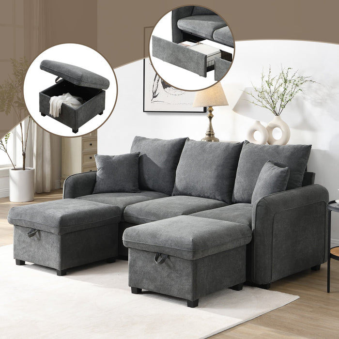 Corner Sofa U-Shaped Three-Seater Modular with Storage & Sleeping Function, Chenille