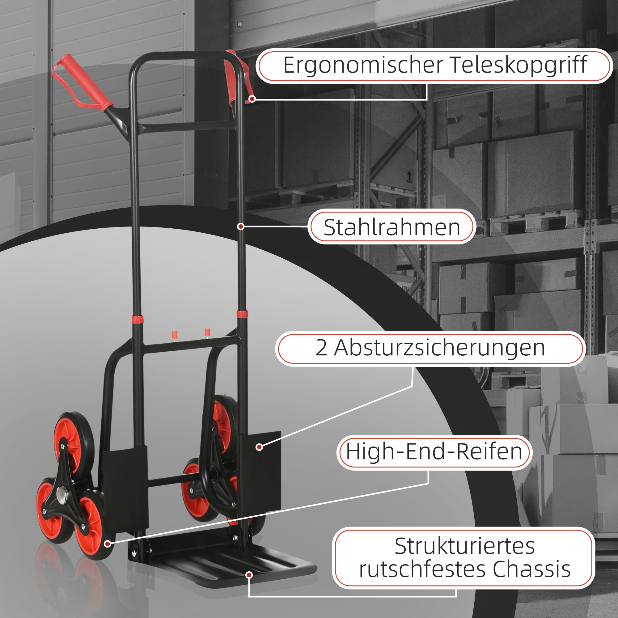 DURHAND Stair Climber Sack Barrow, 150 kg Foldable, Steel
