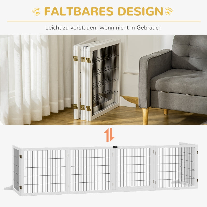 Dog Barrier, Adjustable Safety Gate, Foldable, 6 Panels, Wooden, White