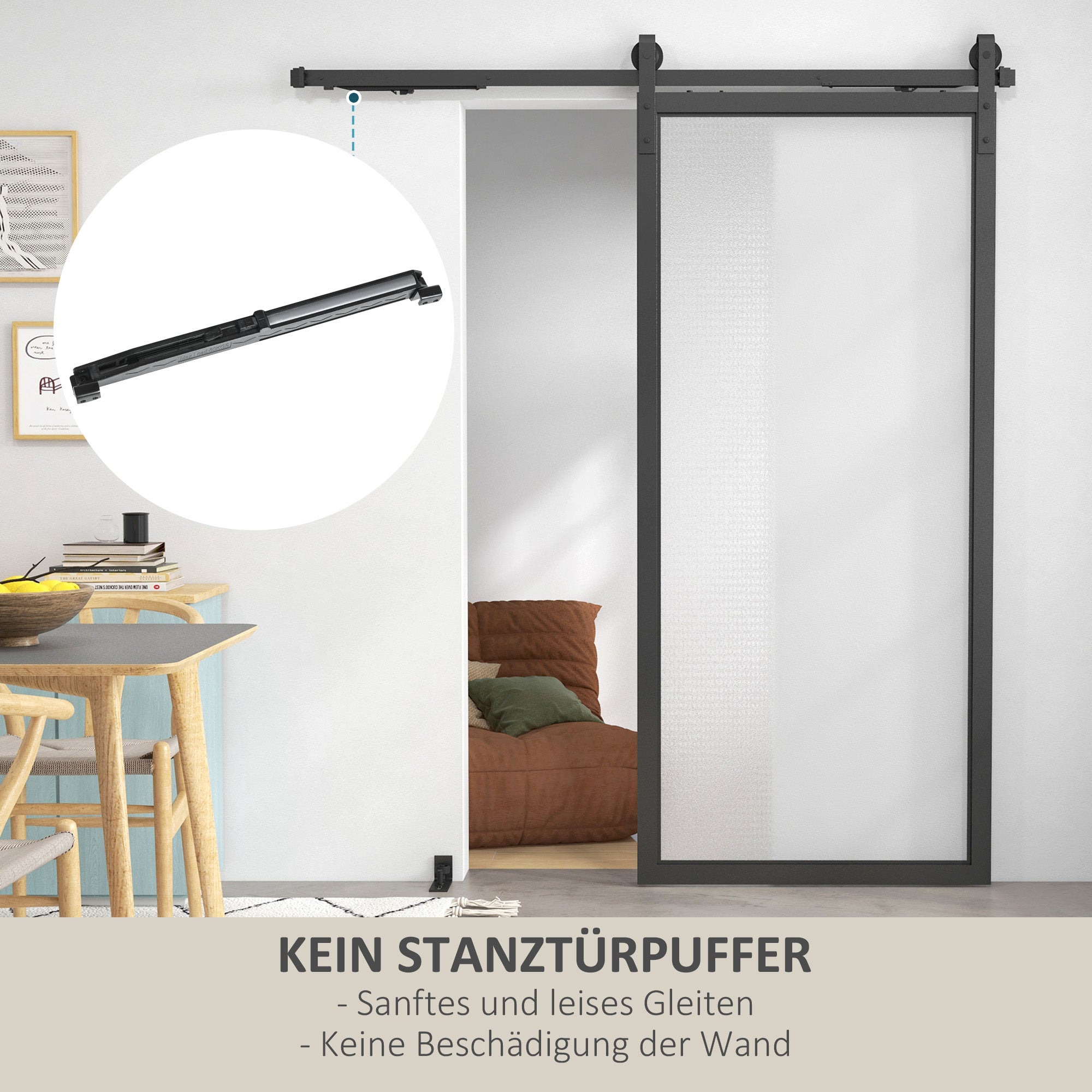 Sliding Door Hardware Set 183cm, Rails Rollers Anti-Jump Devices, Carbon Steel Black