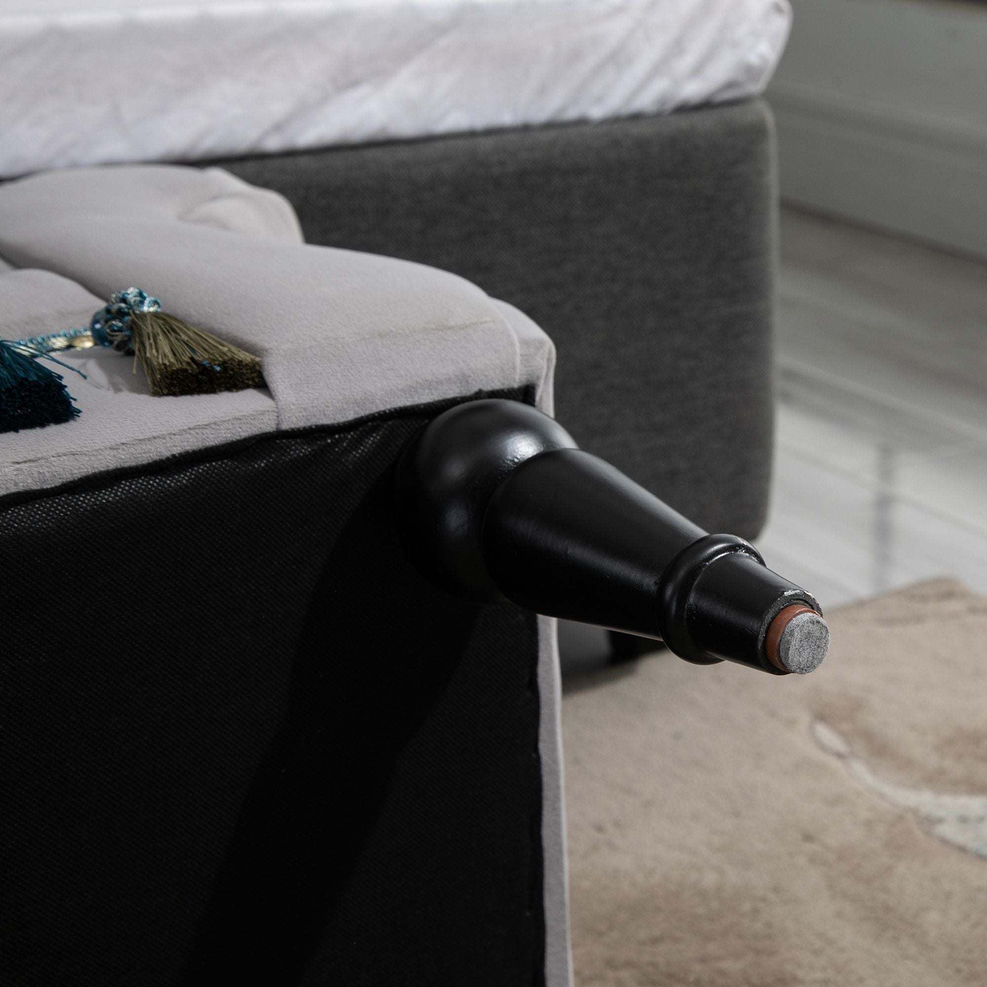 Sitzbank gepolstert Bettbank Holz, Grau Polyester