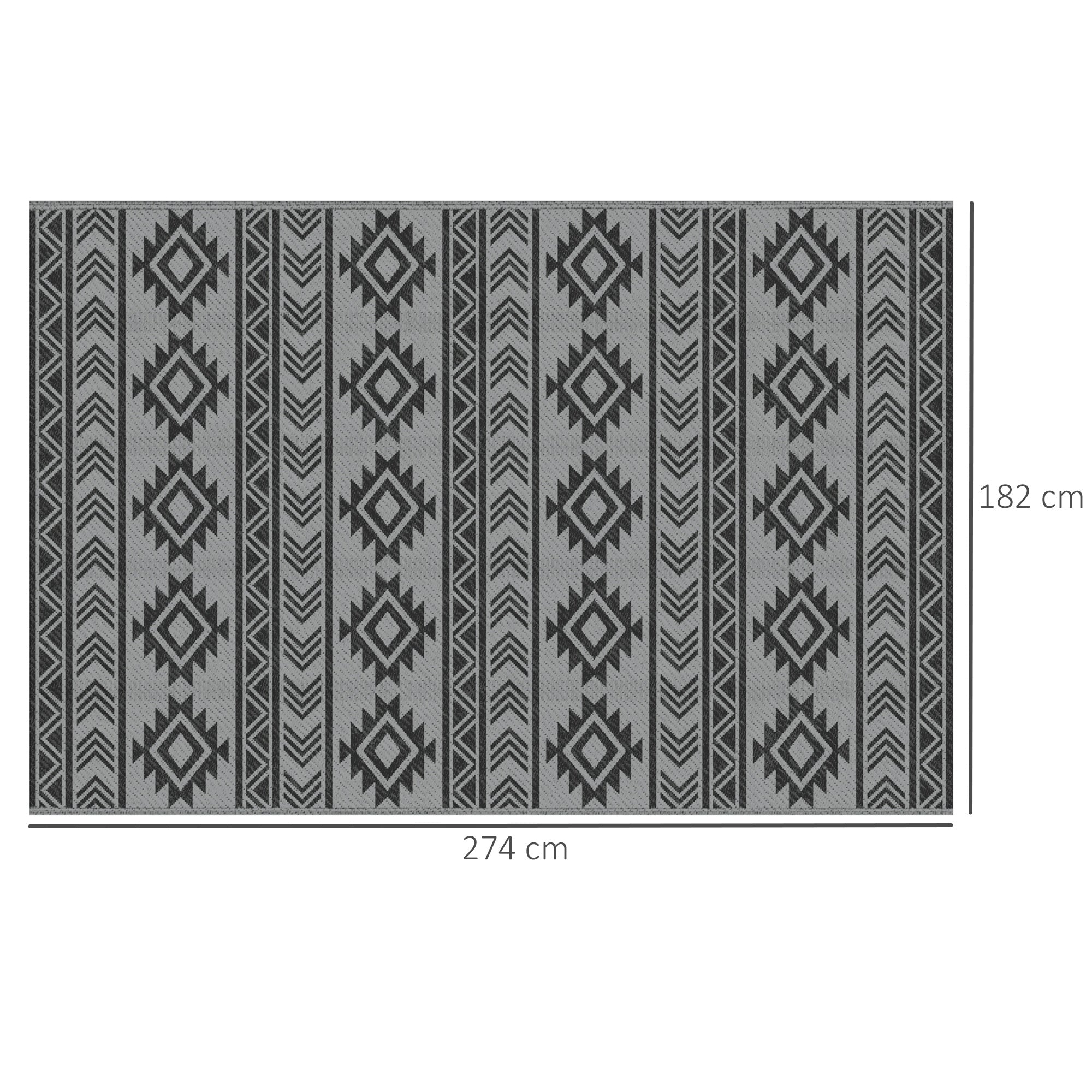 Outdoor Rug, Waterproof Double-Sided Plastic Balcony/Terrace 182x274 cm, Black/Grey