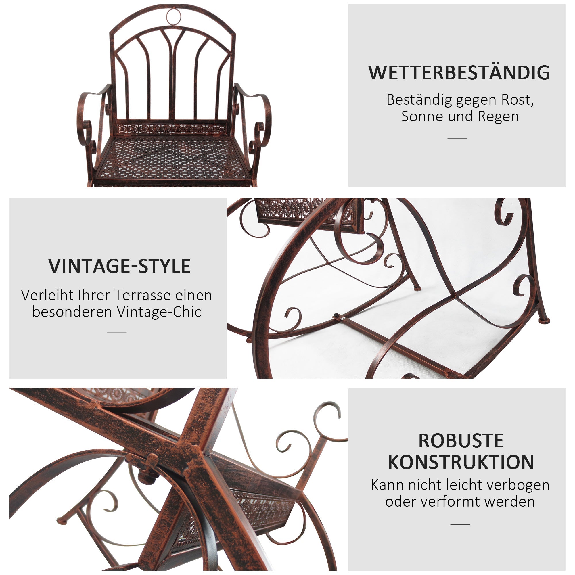 Vintage Rocking Chair 150 kg Capacity Elegant Curves High Comfort, Bronze-Red Metal