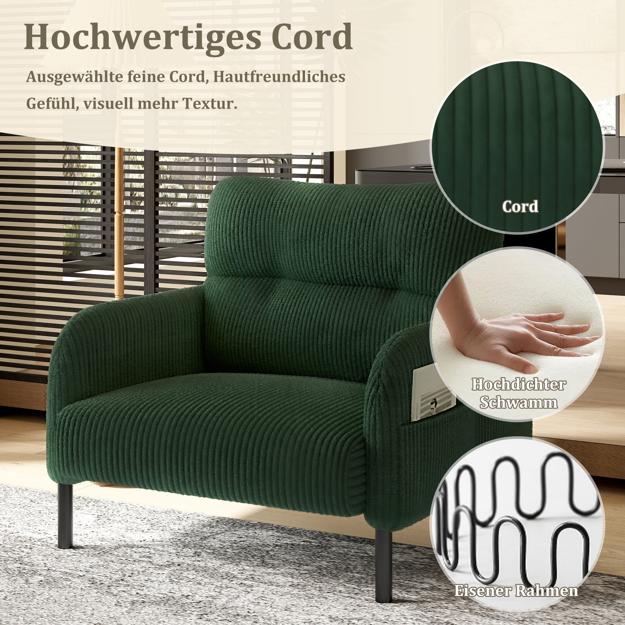 Velvet Sofa/Chair Comfortable Deep Seat Pockets, Velvet Fabric