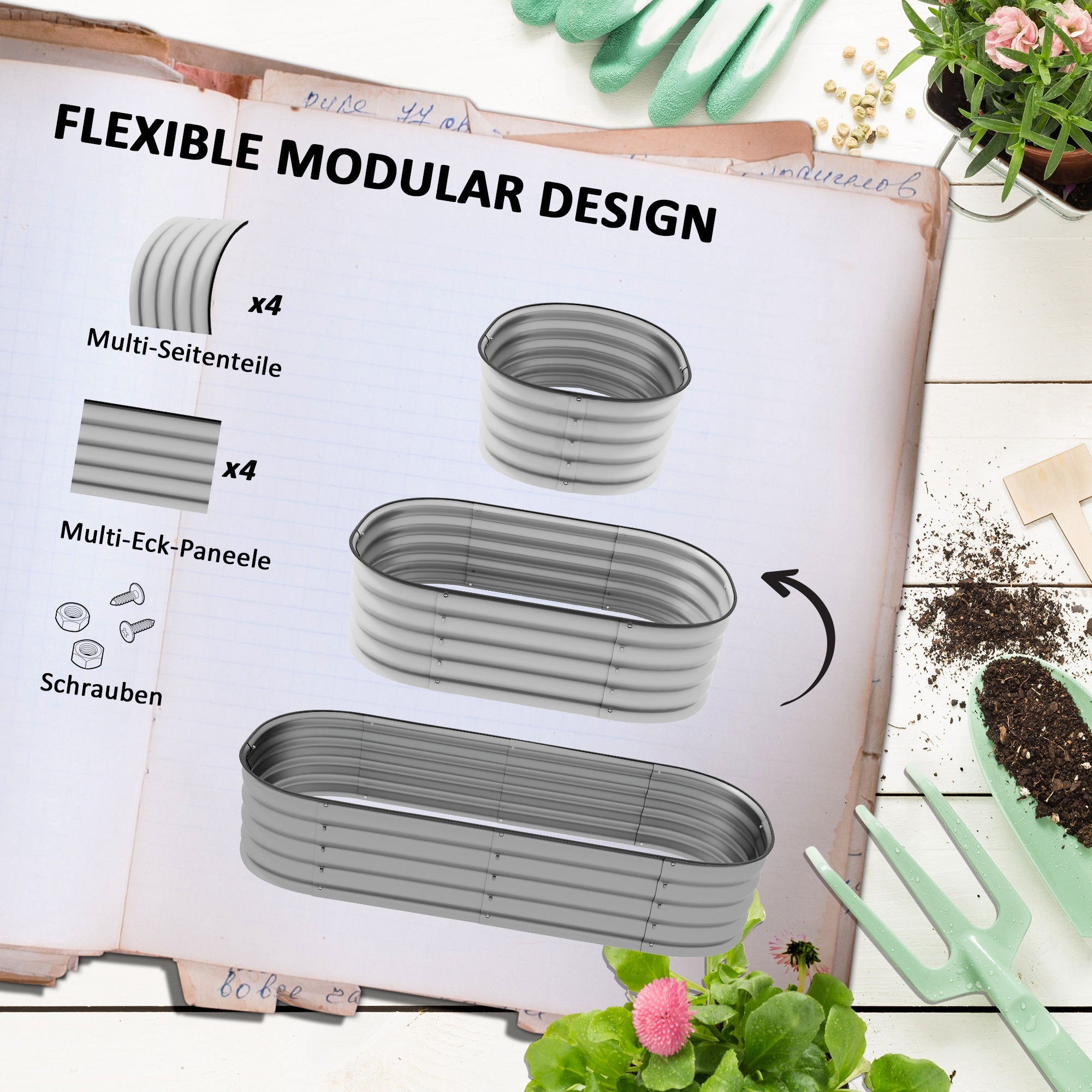 Raised Bed Metal Planter 150 x 62 x 30 cm Vegetable Flower Box Silver