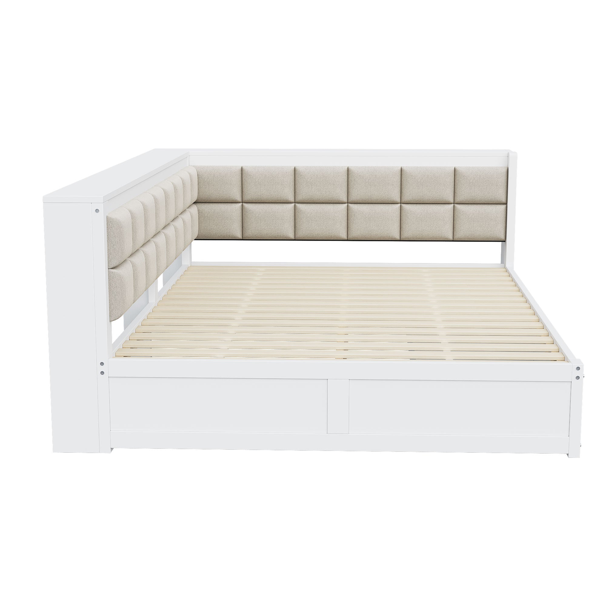 Sofa Bed, Multifunctional with Storage Drawer & Soft Backrest, Pine Wood White