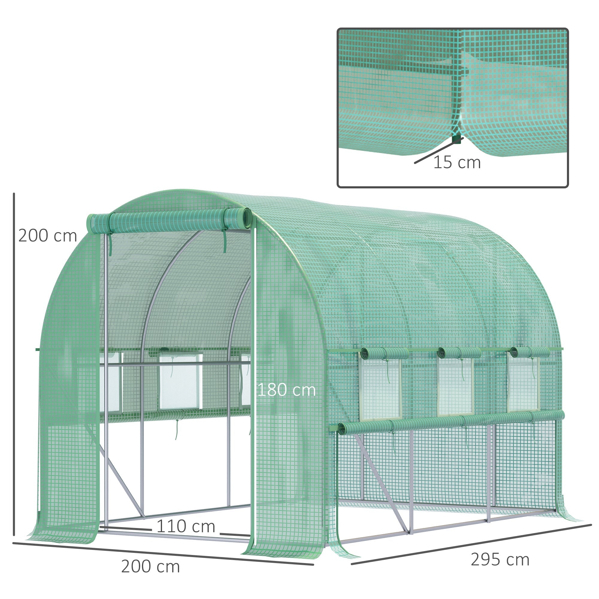 Walk-in Tunnel Greenhouse 2.95x2x2m 6 Windows UV Protection Garden