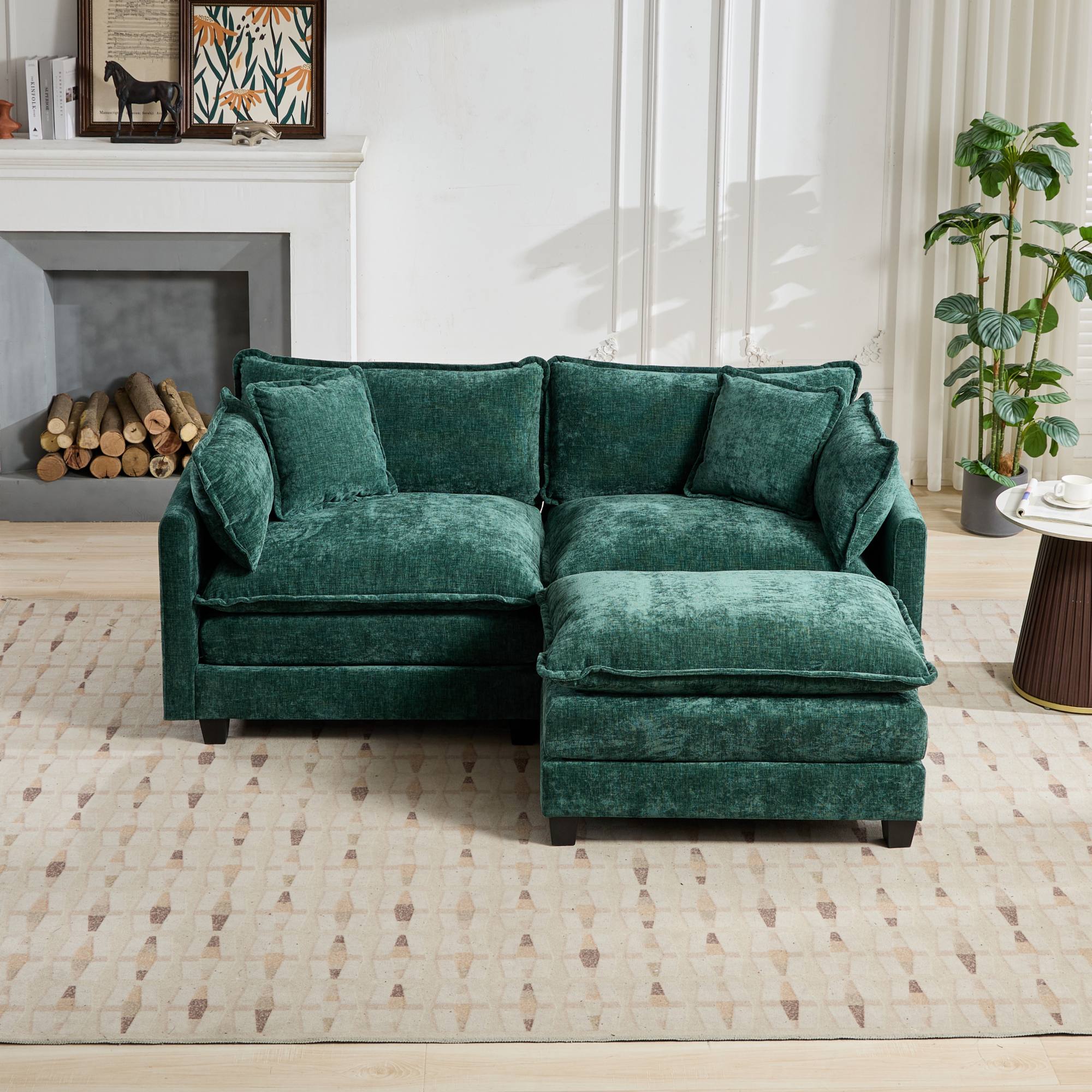 Cloud Sofa Loveseat, Modern Sectional Couch with Double Layer Upholstered Cushion, Green Chenille Fabric
