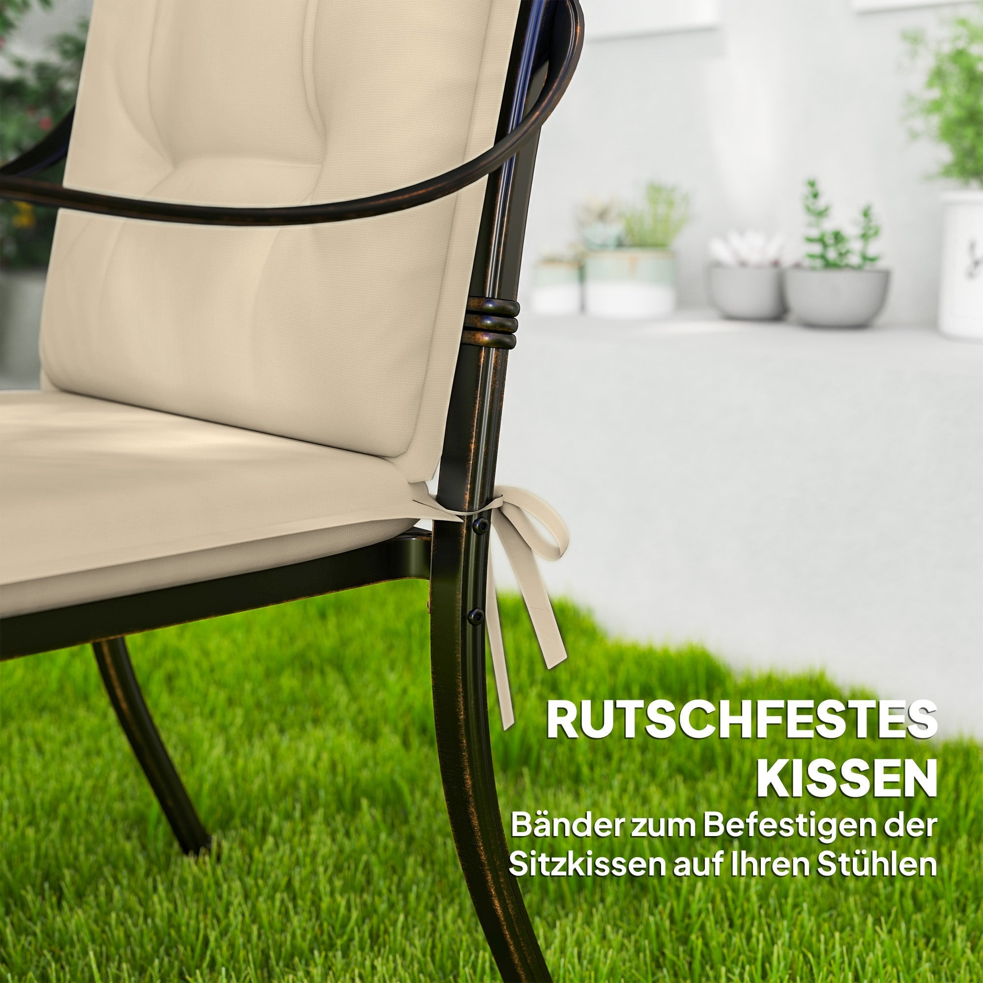 Sitzkissen, 4er-Set Stuhlkissen, Outdoor Indoor, Beige