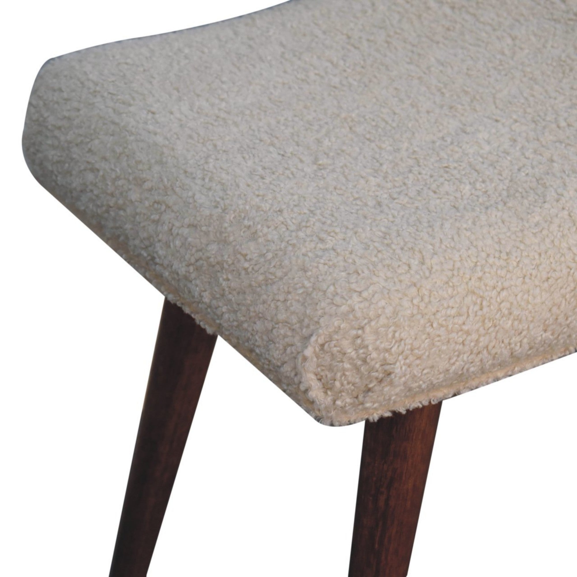 Solid Wood Curved Bench, Upholstered Honey Caramel Boucle Cream