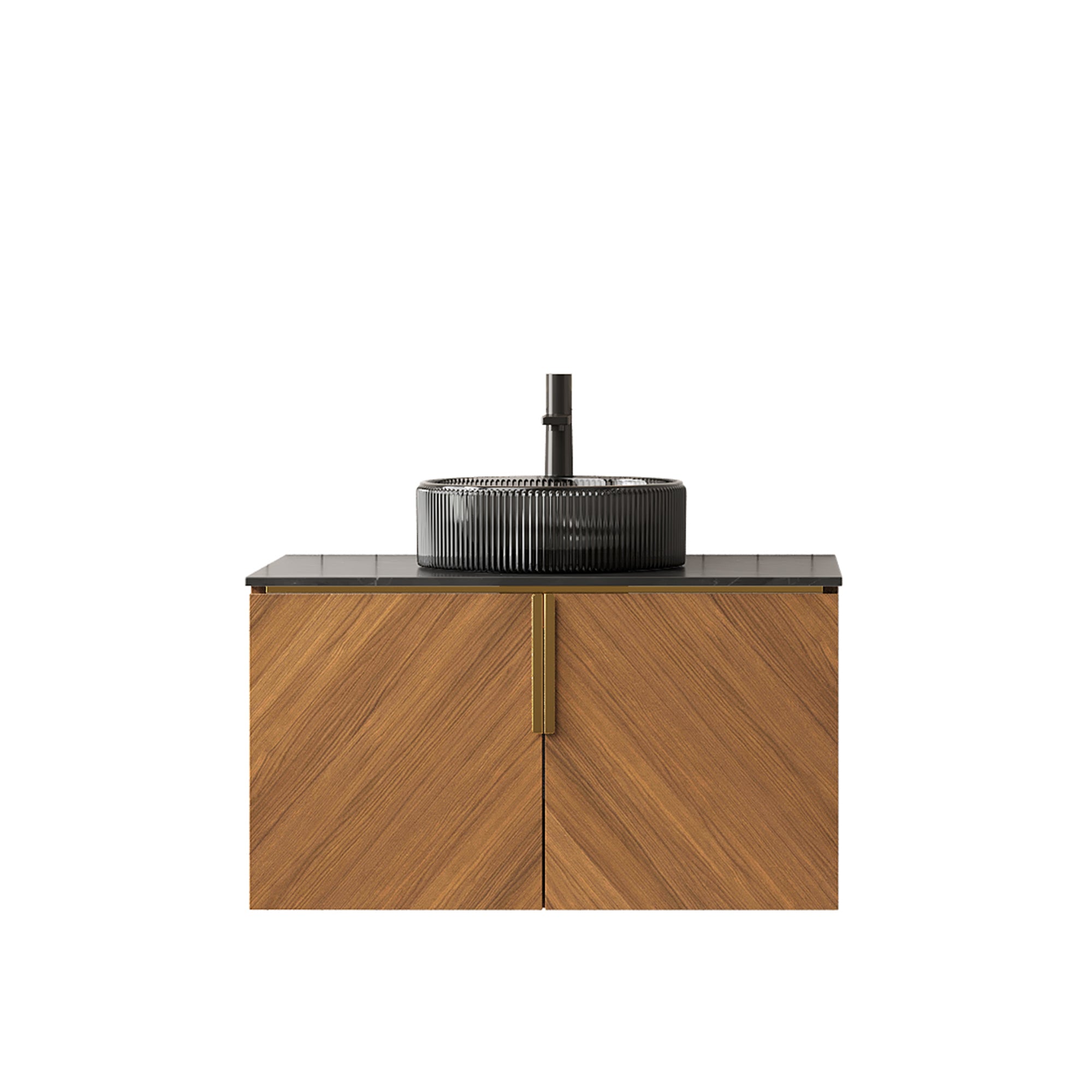 ARAI 76cm Wall Mount Bathroom Vanity with Black Glass Basin, Espresso Wood Grain
