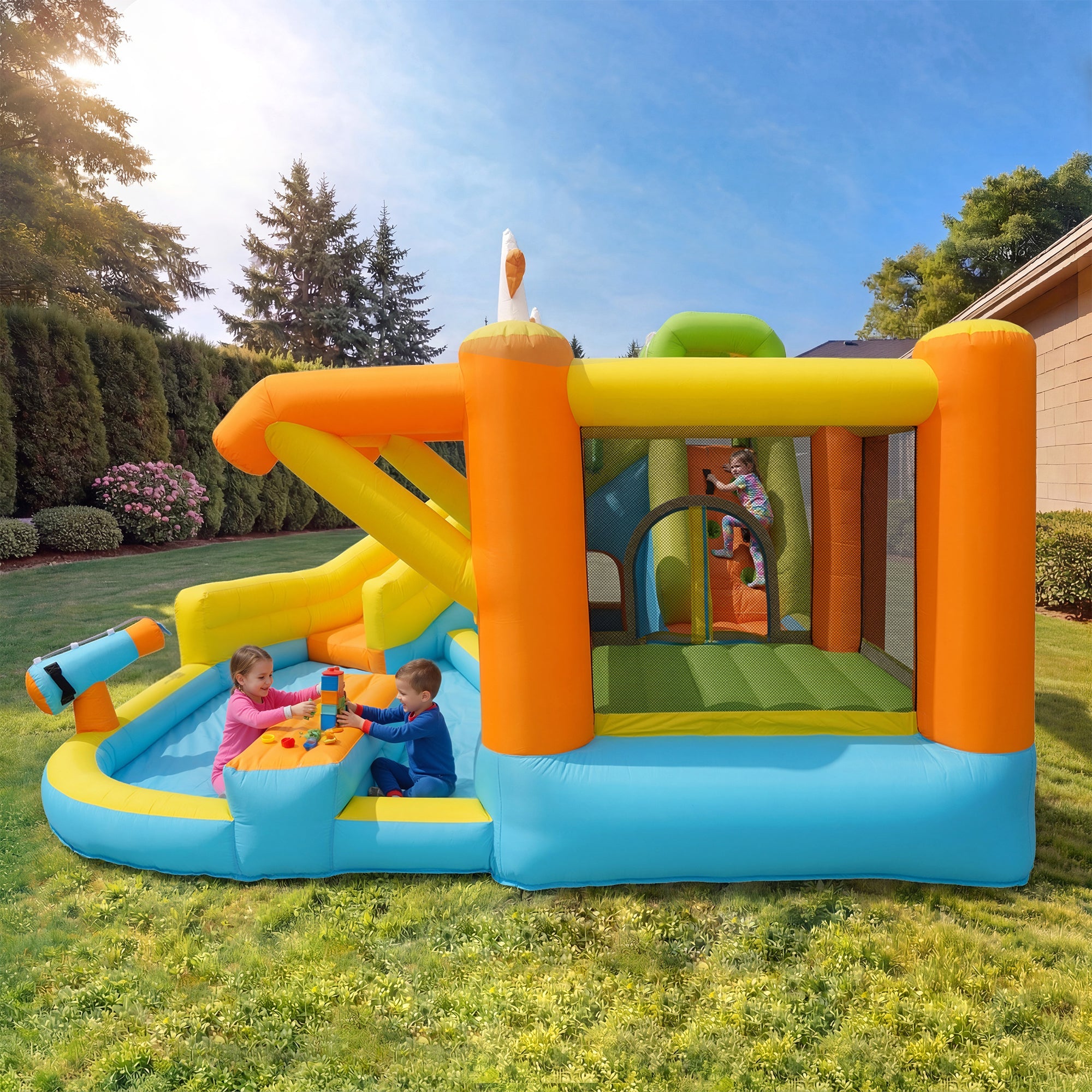Inflatable Bouncy Castle Water Park with Slide, Pool and Blower, 433x375x165cm, Multicolor Outdoor Garden Toy