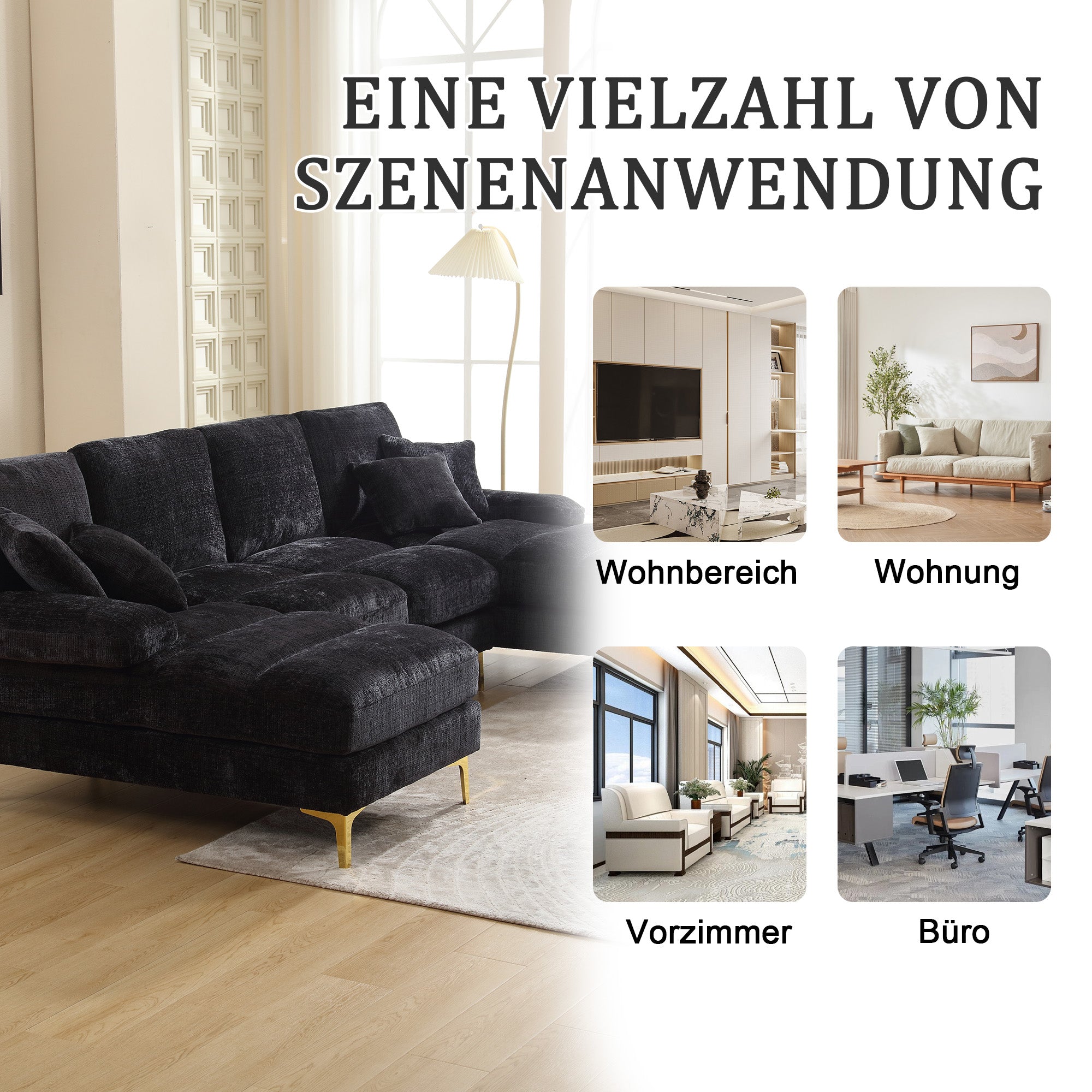 Modern Large U-Shape Sectional Sofa Double Reclining Seats, Chenille Fabric