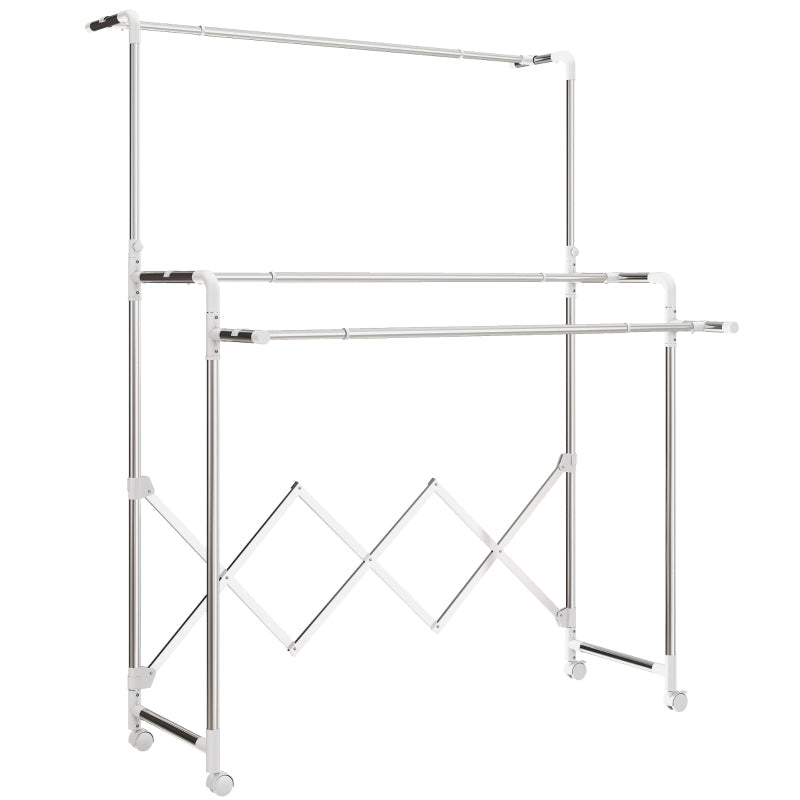 Tower Clothes Drying Rack Foldable 3 Adjustable Rods Wheels - Stainless Steel
