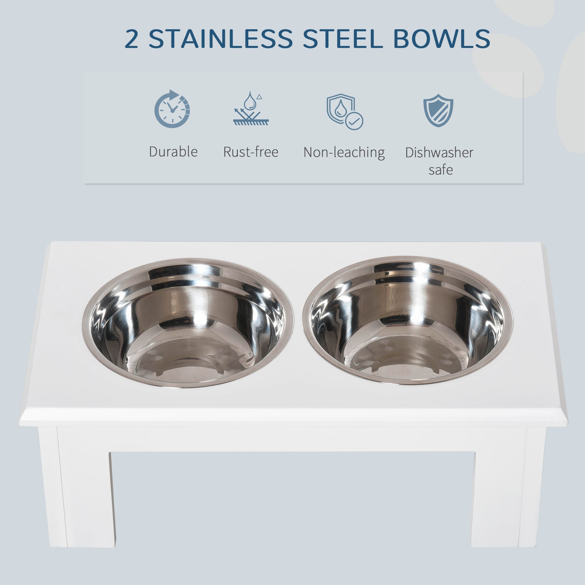 Raised Dog Bowl, Stainless Steel, MDF White