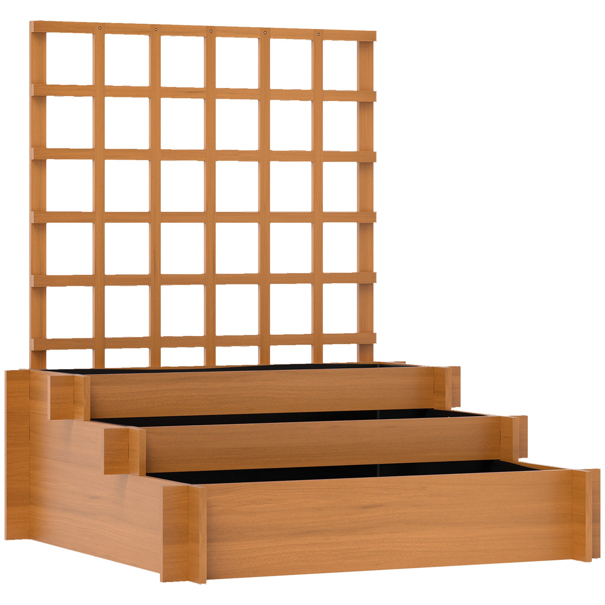 3 Tier Garden Planters Trellis Raised Bed Wood Brown
