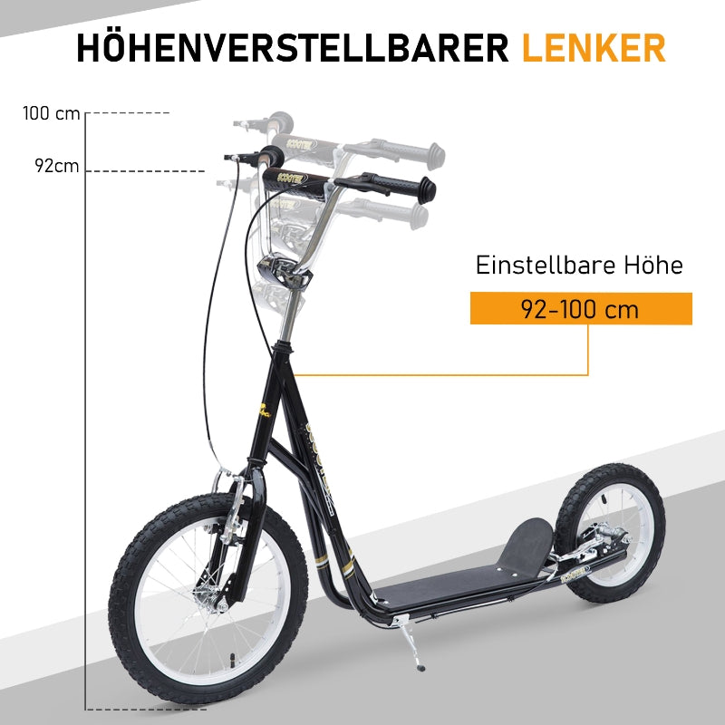 Children's Scooter 16/12 inch, Kick Scooter with Brakes, Black