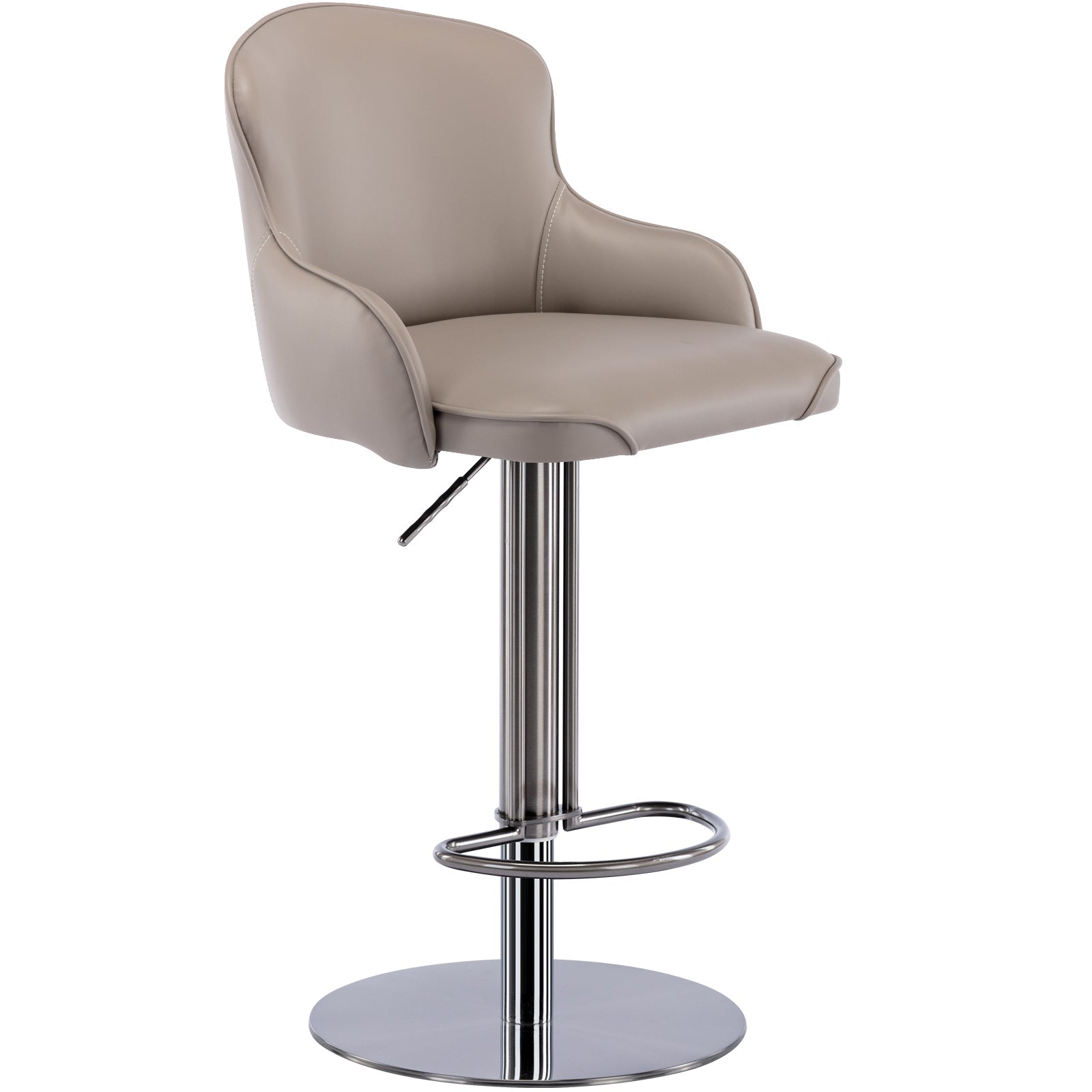 Modern Leather Bar Chair with Backrest, Swivel Adjustable Height for Kitchen and Dining Room, Black Titanium Stainless Steel