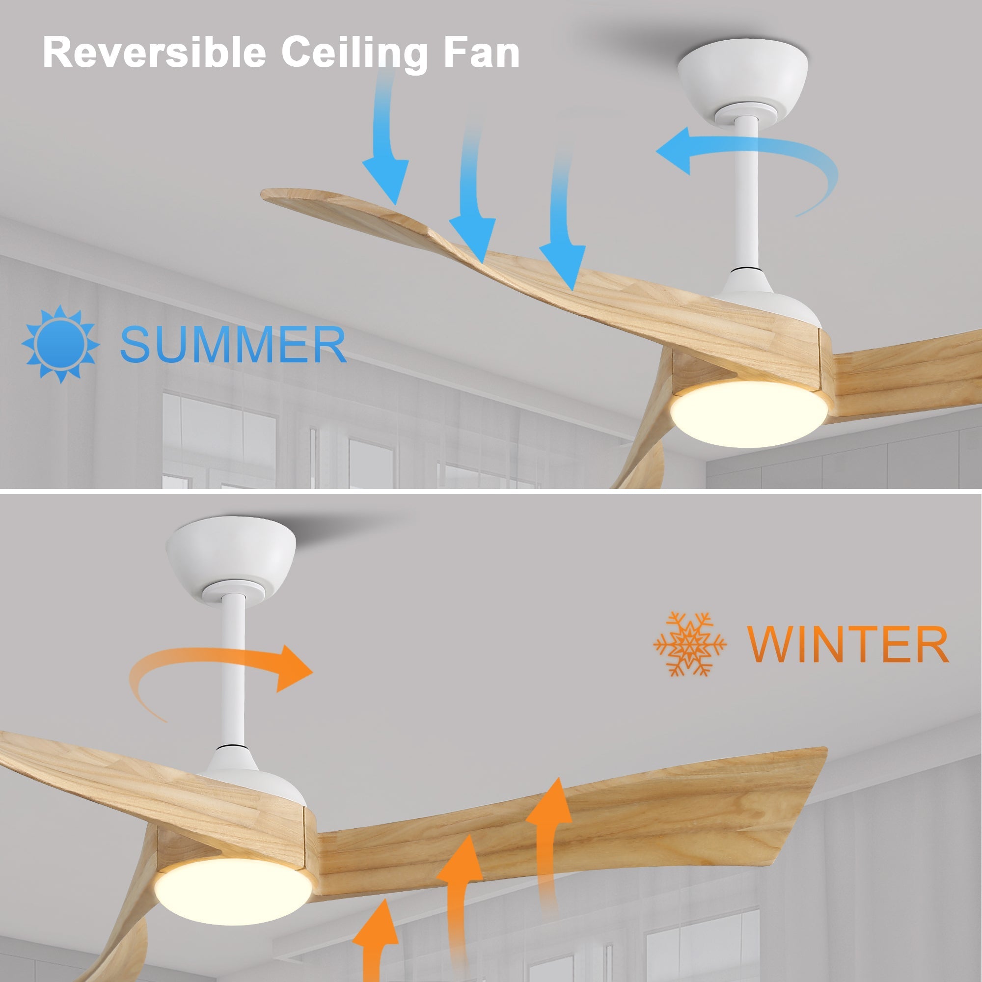 Minimalist Ceiling Fan 52-inch, Light, 6-Speed, DC Motor, Remote Control, Solid Wood