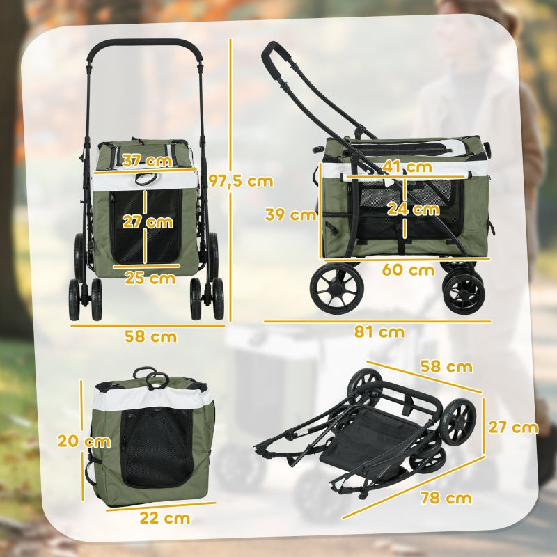 PawHut 2-in-1 dog stroller & buggy, foldable, for dogs & cats up to 10 kg, dark green