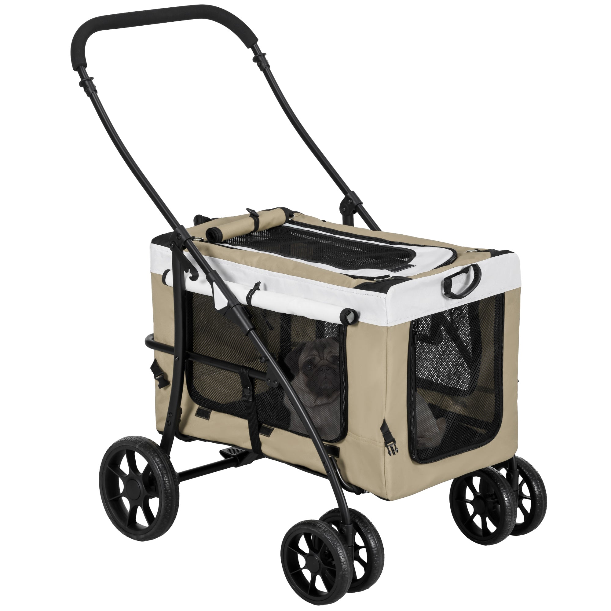 Faltbarer Tierkinderwagen, Abnehmbare Tasche, 4 Räder, Khaki 600D Oxford-Gewebe