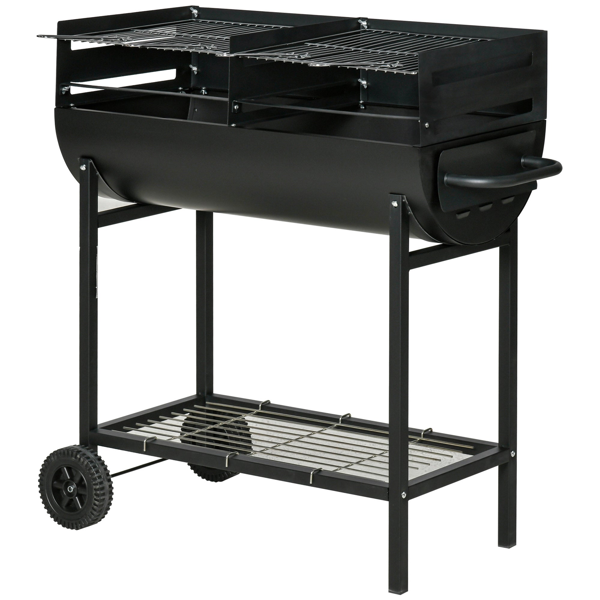 Steel Charcoal BBQ 2-Grill with Wheels, Black