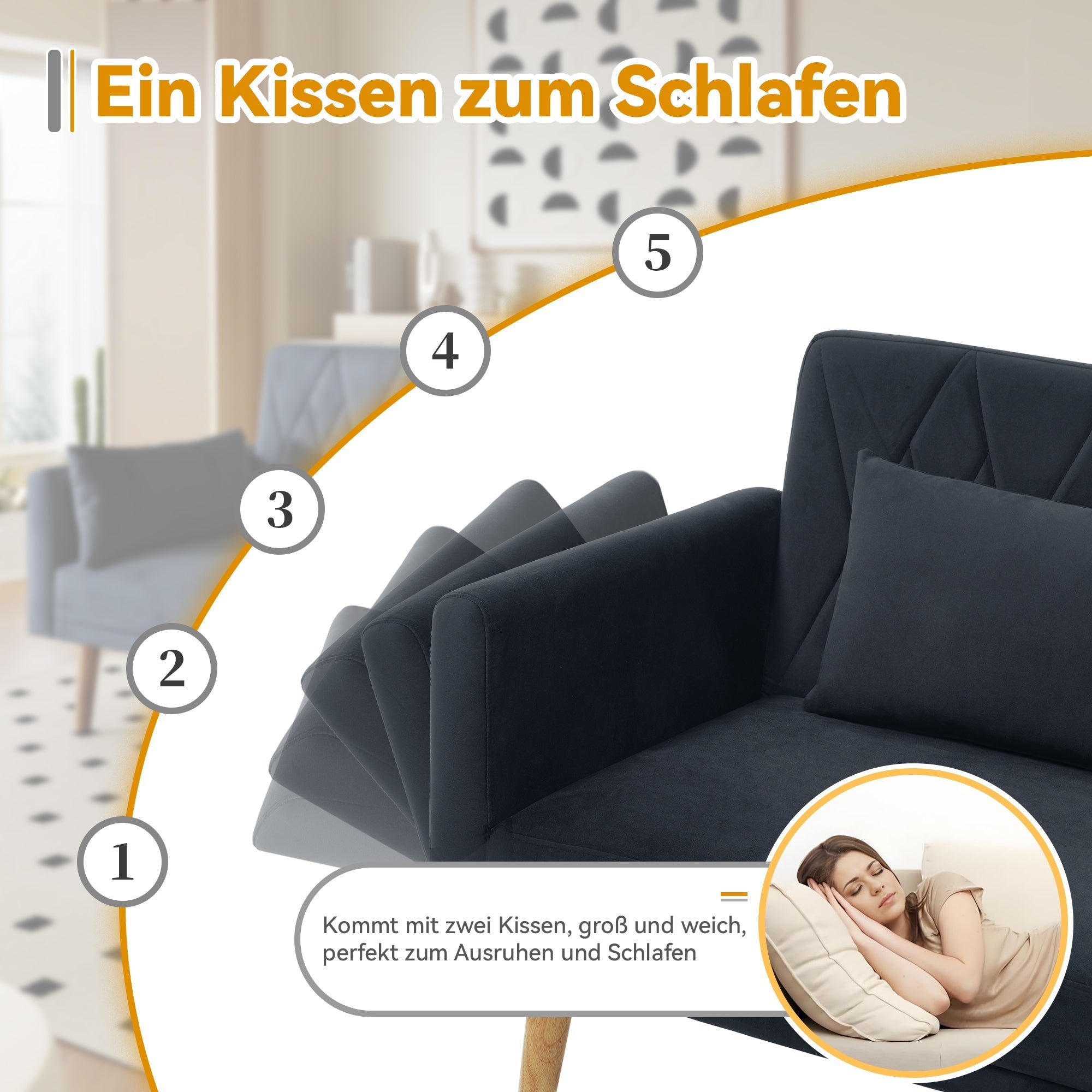 Sofa, Two-Seater Sofa Bed with Sleep Function, Velvet Fabric
