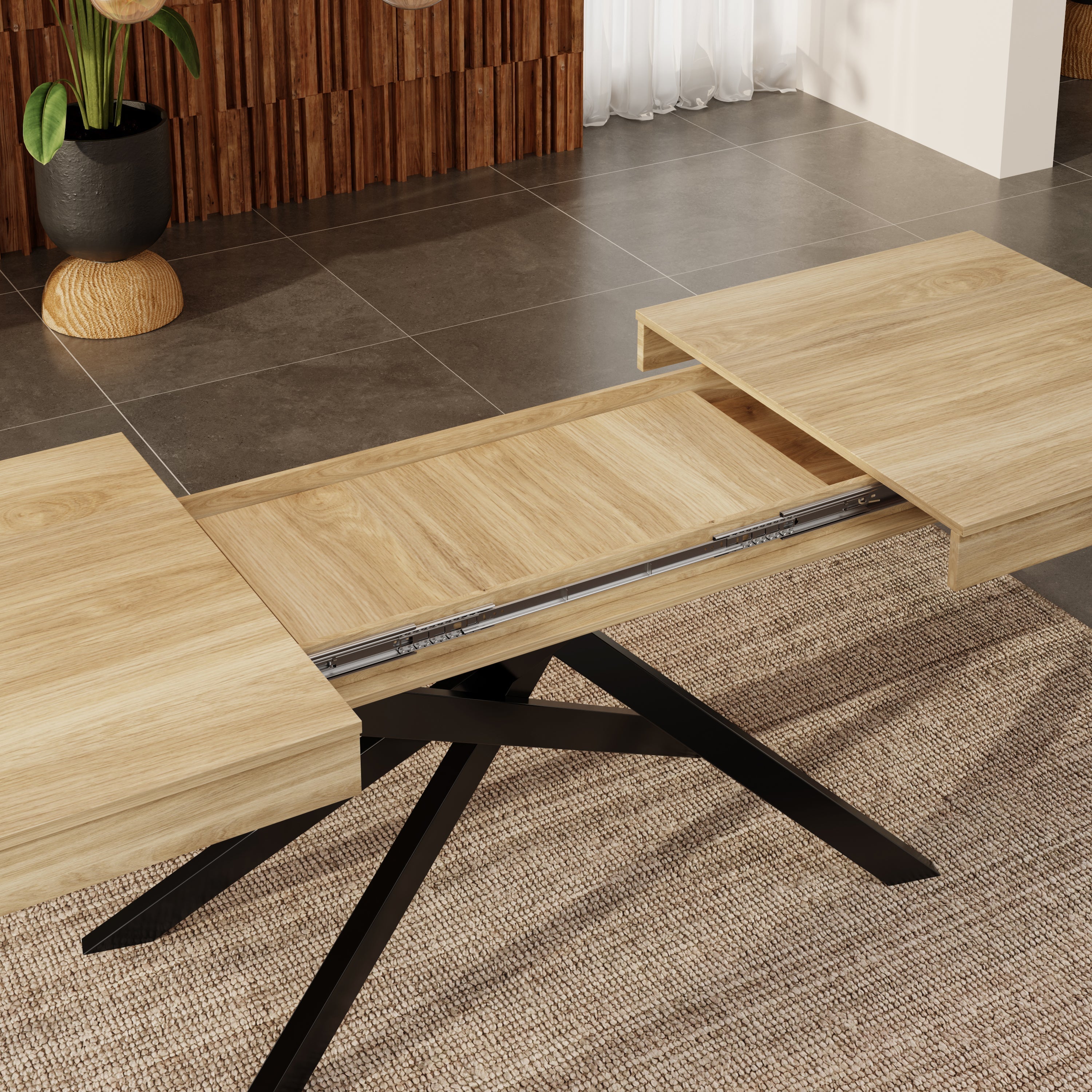 Extendable Dining Table 140/180x80cm 6-8 Person Metal Legs Oak Color