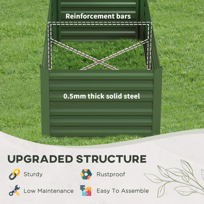 Set of 2 Raised Beds, Galvanised Steel Outdoor Planters for Vegetables Plants Herbs, Green