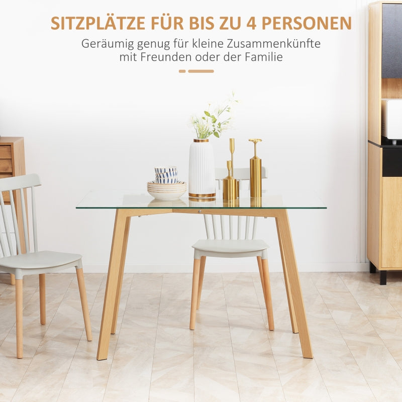 Dining Table 120x60cm Glass Top Steel Frame - Wood Look