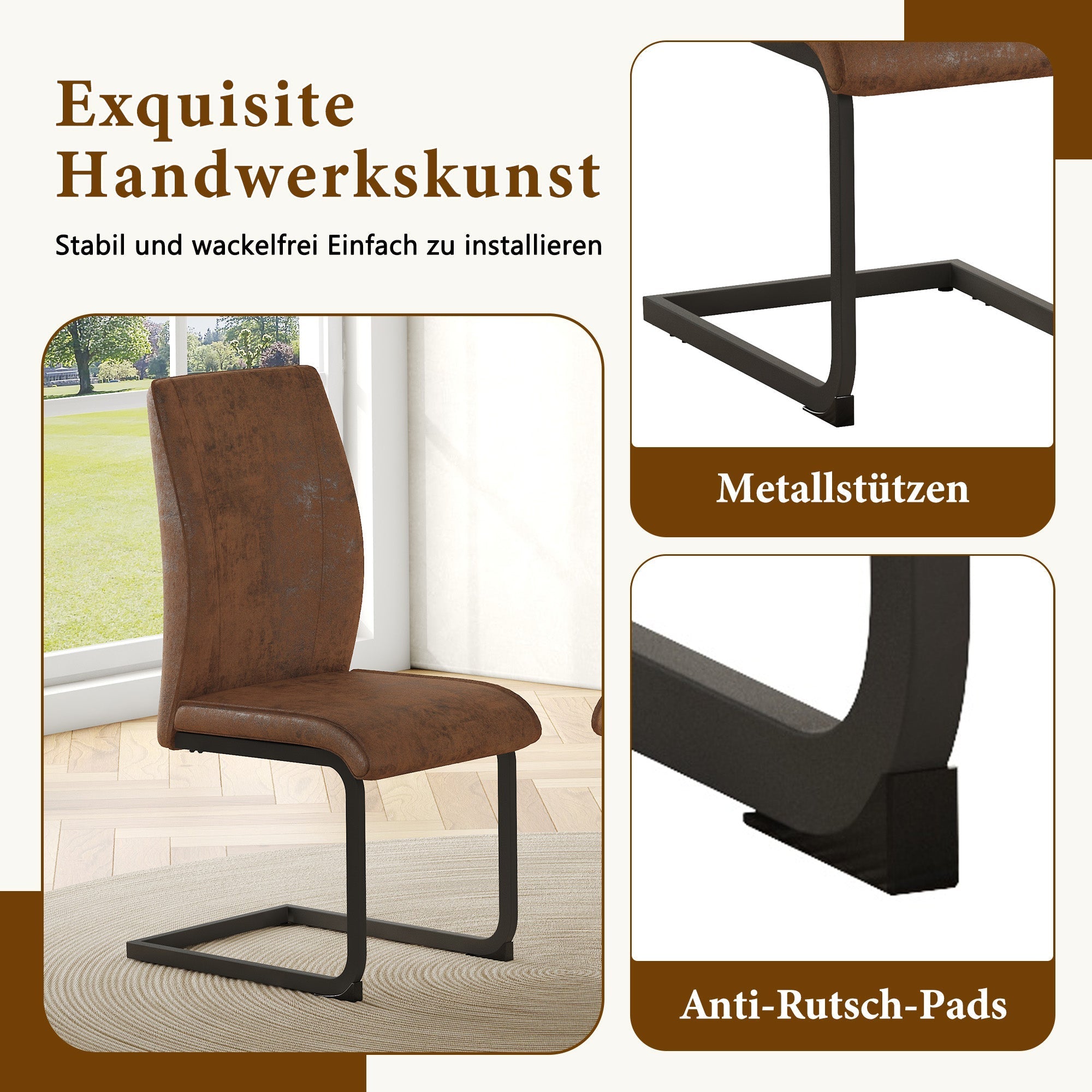 Dining Chairs Set of 2 Ergonomic Design - Faux Leather Brown