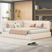 Upholstered Bed Sofa Bed 160x200 Multifunctional Slatted Frame Velvet Beige