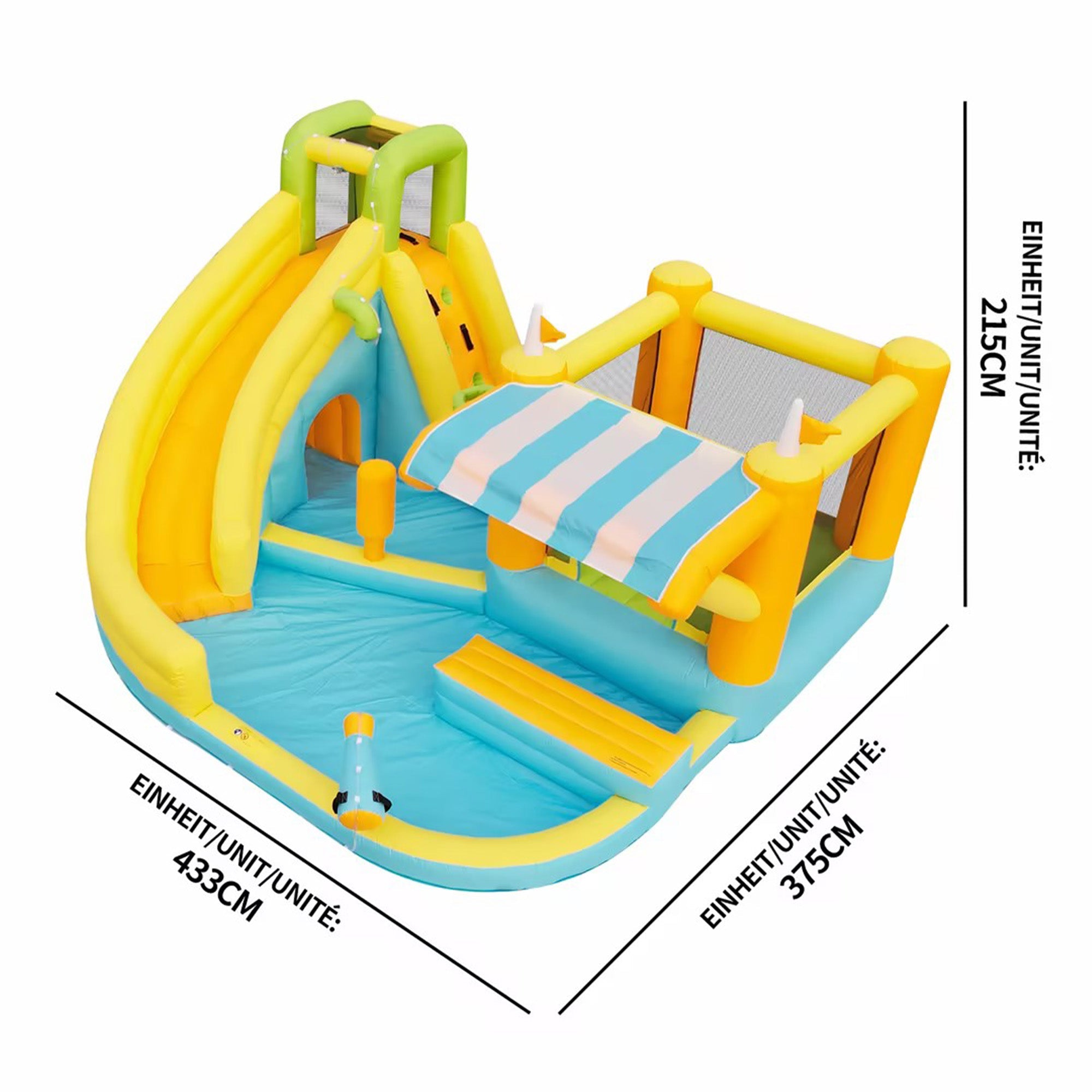 Inflatable Bouncy Castle Water Park with Slide, Pool and Blower, 433x375x165cm, Multicolor Outdoor Garden Toy
