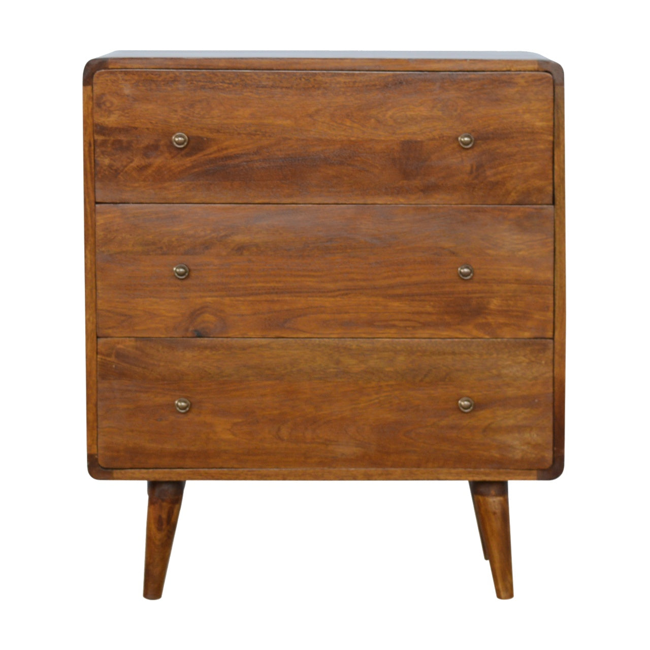 Solid Wood Curved Chestnut Chest with 3 Drawers for Organization, Dark Brown