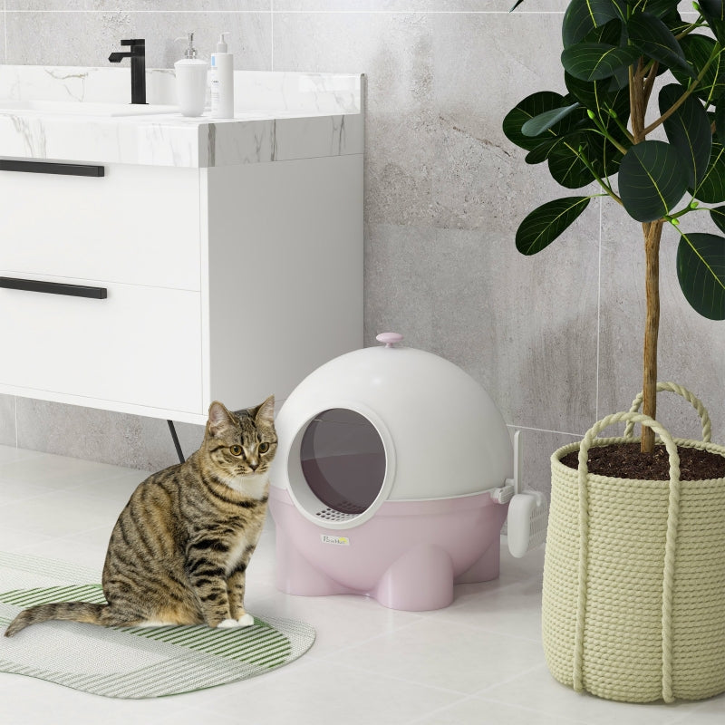 Large Cat Litter Box, with Scoop and Front Entrance - Pink
