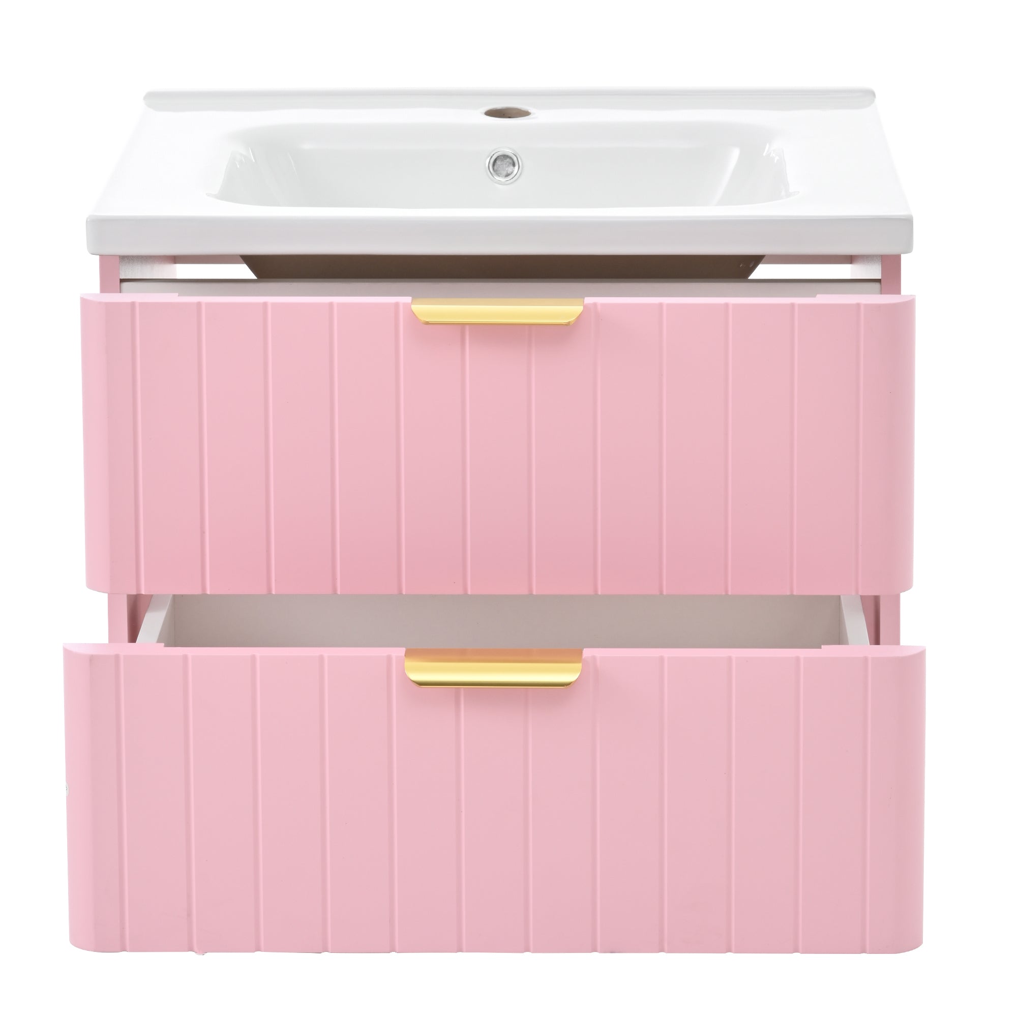 Wall-Hung Vanity Unit with Ceramic Sink and Double Storage, Pink