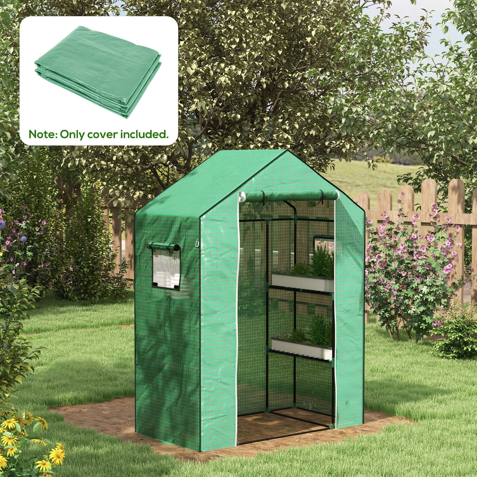 Greenhouse Cover Replacement Walk-in Roll-up Door and Windows PE Green